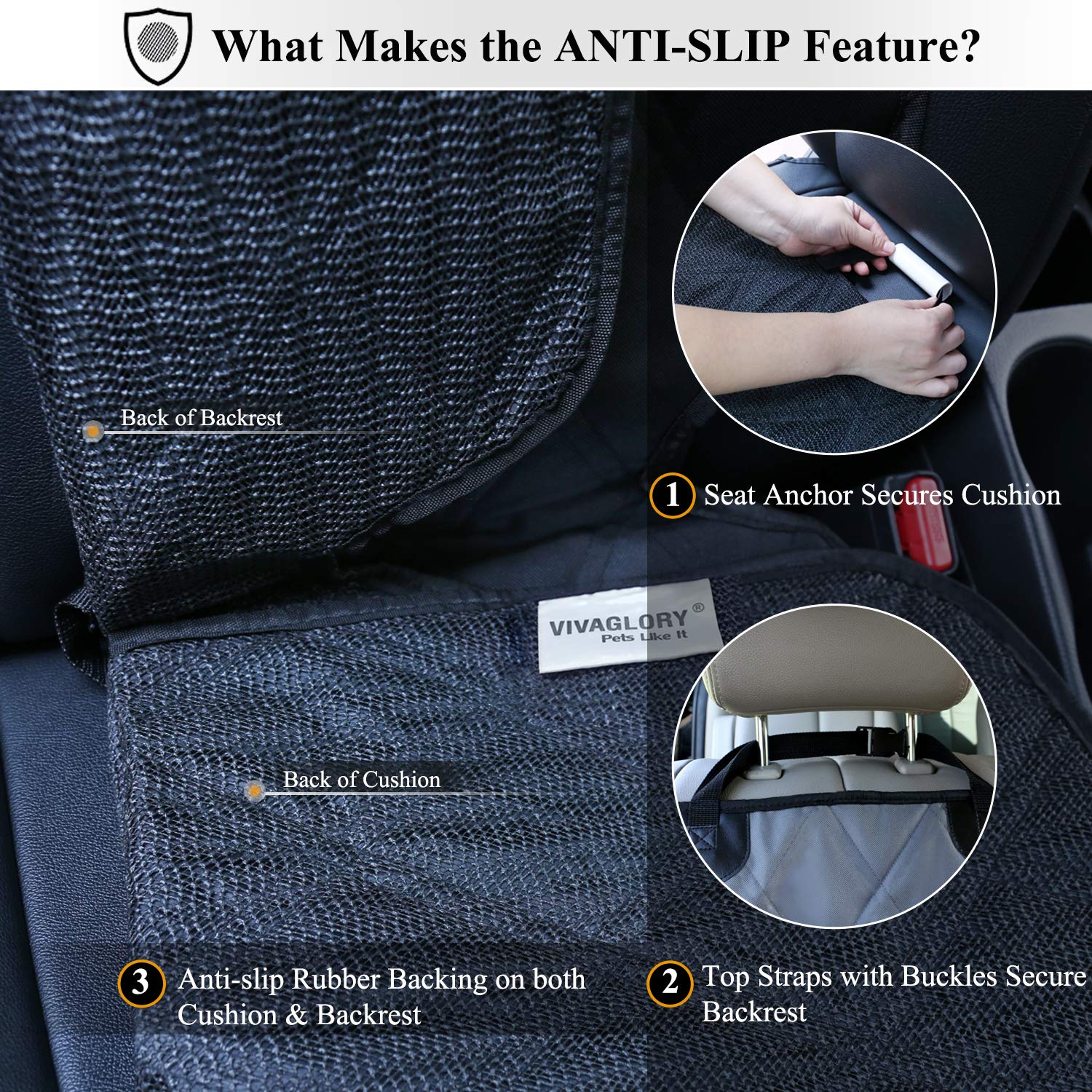 VIVAGLORY Front Dog Seat Covers, 1PACK No-Skirt Design Quilted & Durable 600D Oxford Pet Front Seat Cover with Anti-Slip Backing