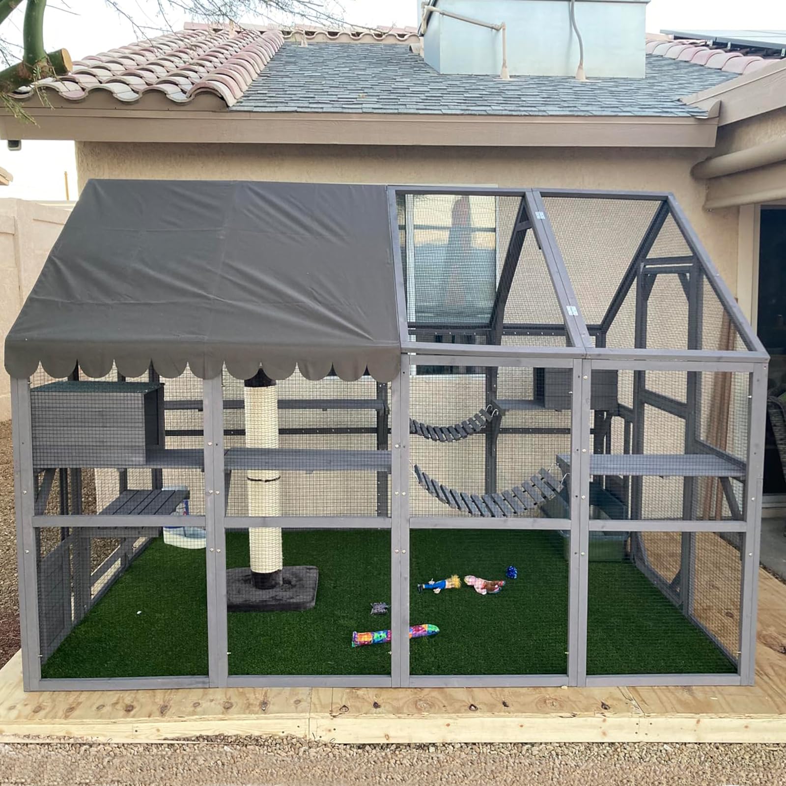 Aivituvin Cat House Outdoor Catio Kitty Enclosure With Super Large Enter Door,Wooden Cat Cage Condo Indoor Playpen With Platform