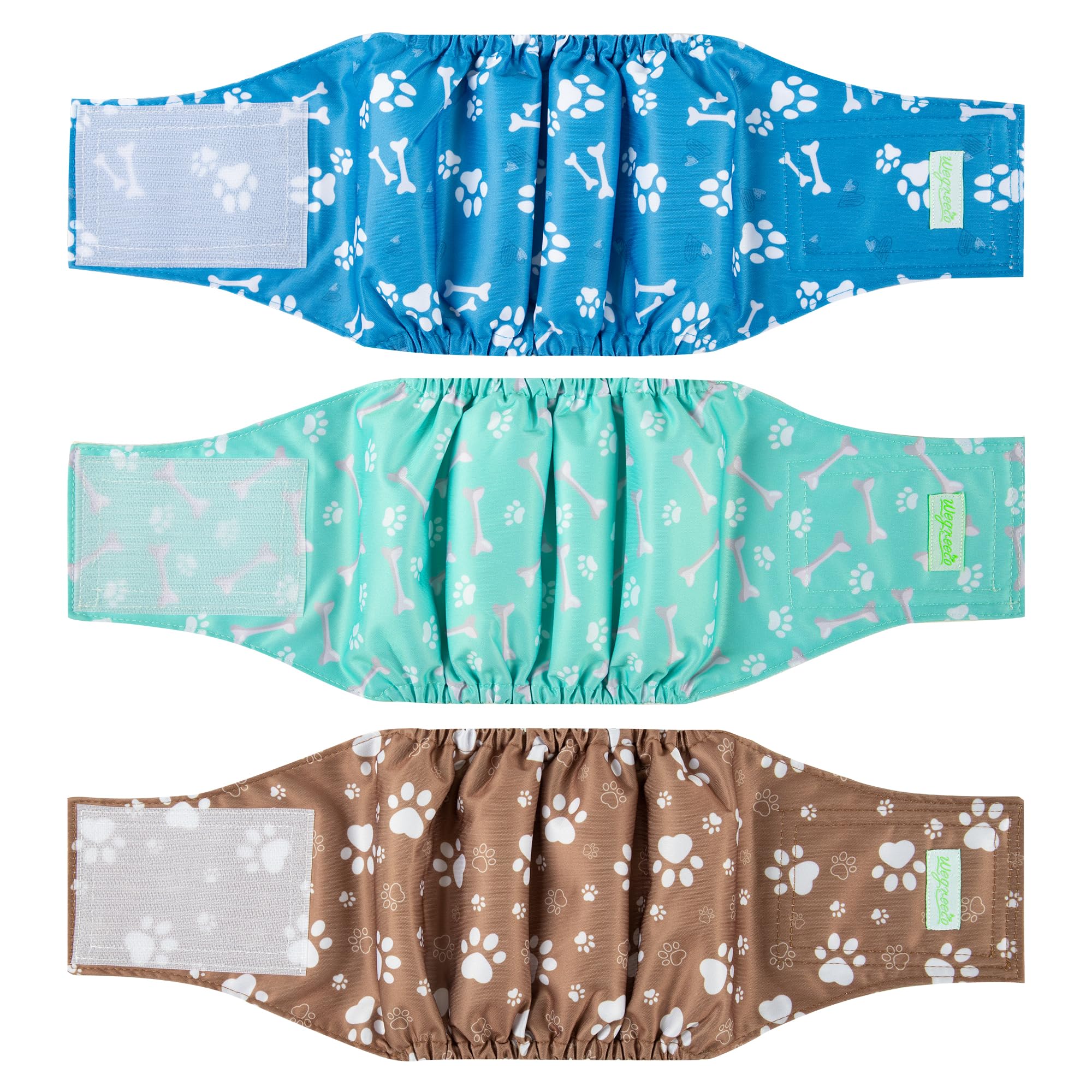 Wegreeco Washable Male Dog Belly Band - Pack of 3 - Washable Male Dog Belly Wrap, Small Doggie Diapers for Doggy Puppy (Bone, Sm