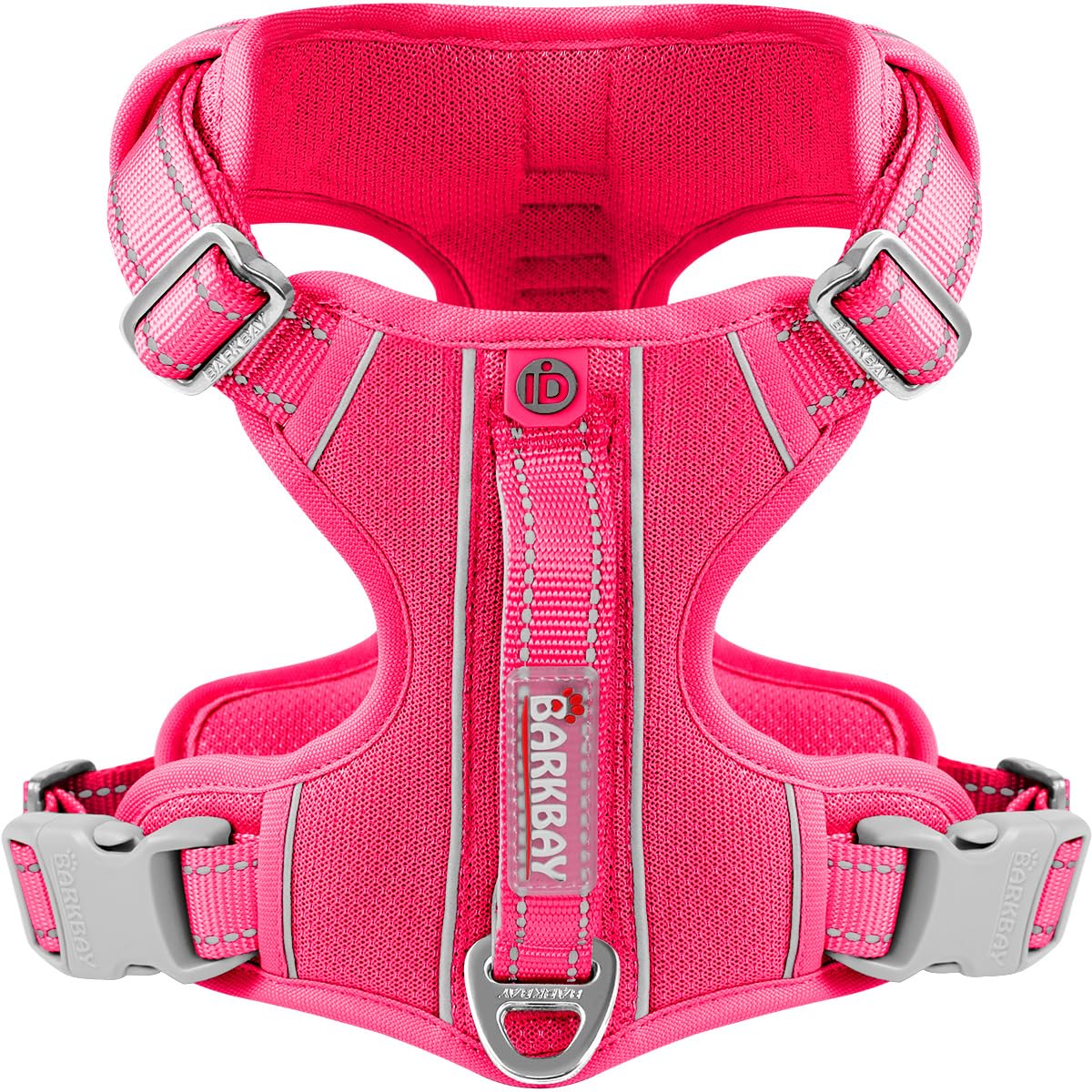 Barkbay Dog Harness No Pull With Id Tag Pocket - Heavy Duty, Reflective, Easy Control For Large Dogs (Pink,M)