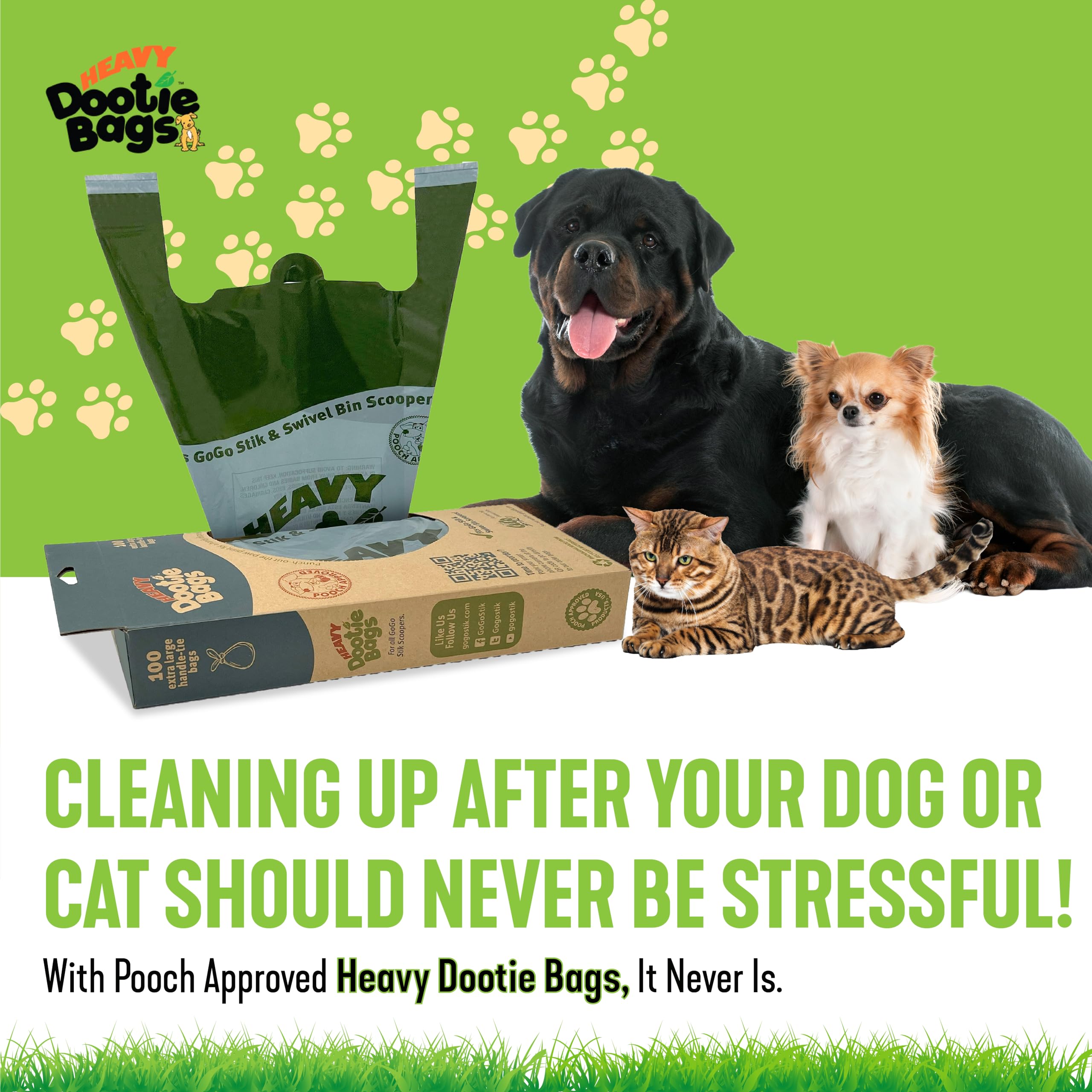 Heavy Dootie Bags With Ez Tie Handles. Clean And Convenient For Pet Dog Poop, Cat Litter. Multi-Use. Great For Swivel Bin And Gogo Stik Scoopers. Made With Cornstarch. Strong, Leakproof And Very Large