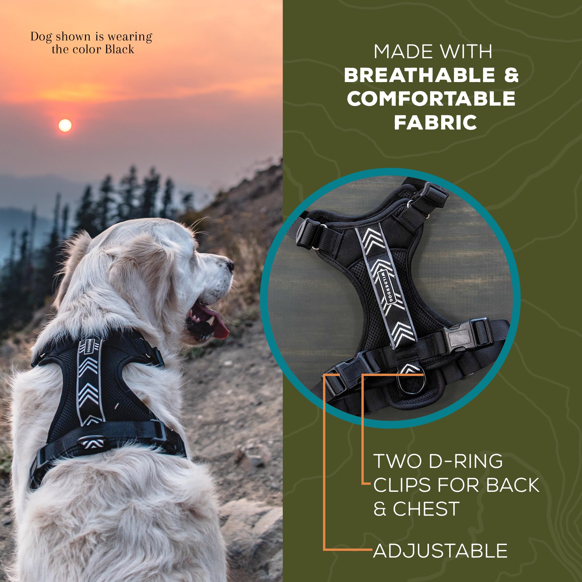 Wilderdog Lightweight Dog Harness With Reflective Straps - Large - Black