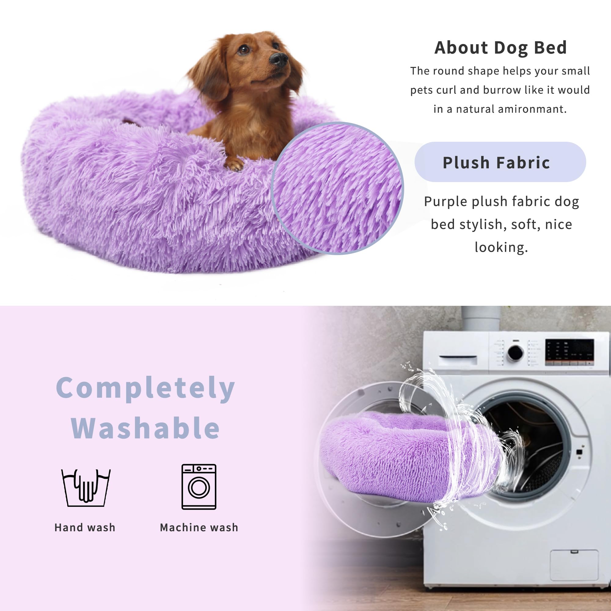 Dog Beds For Medium Dogs Washable 30 Inches Purple Fits Up To 45 Lbs Pets Beds Fluffy Anti Anxiety