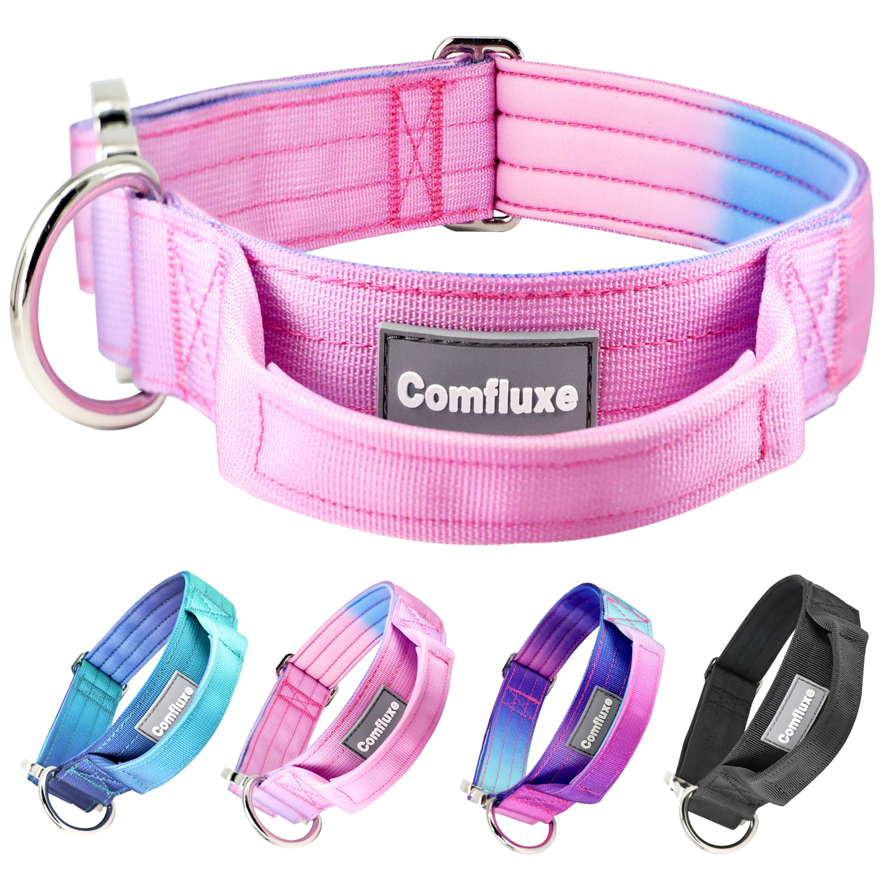 Comfluxe Tactical Dog Collar, Wide Thick Heavy Duty Dog Collar With Handle, Soft Neoprene Padded Military-Grade Nylon Training C