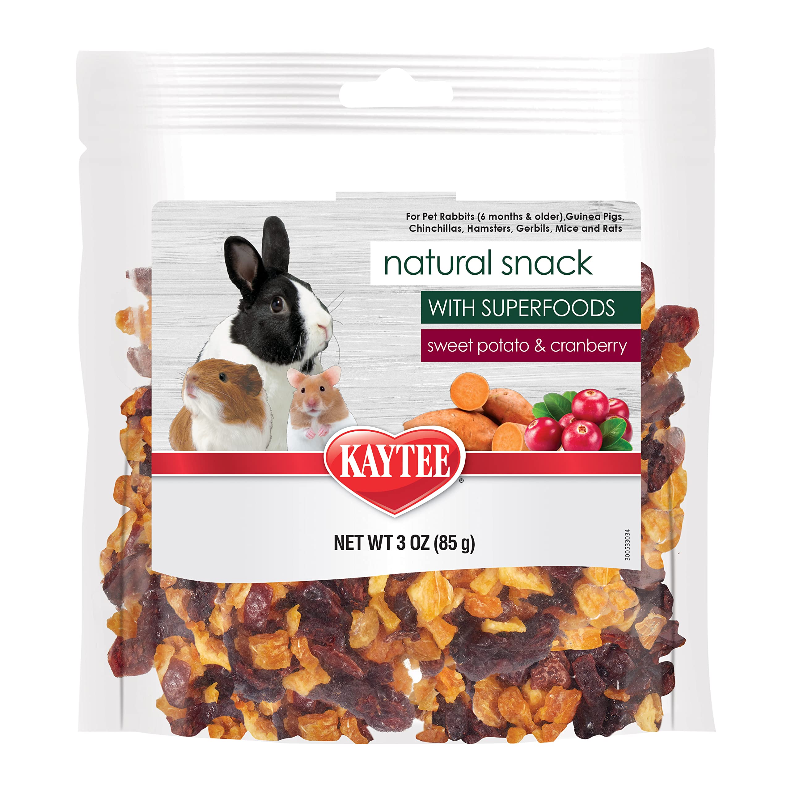 Kaytee Natural Snack with Superfoods For Pet Guinea Pigs, Rabbits, Hamsters, and Other Small Animals, Sweet Potato & Cranberry, 