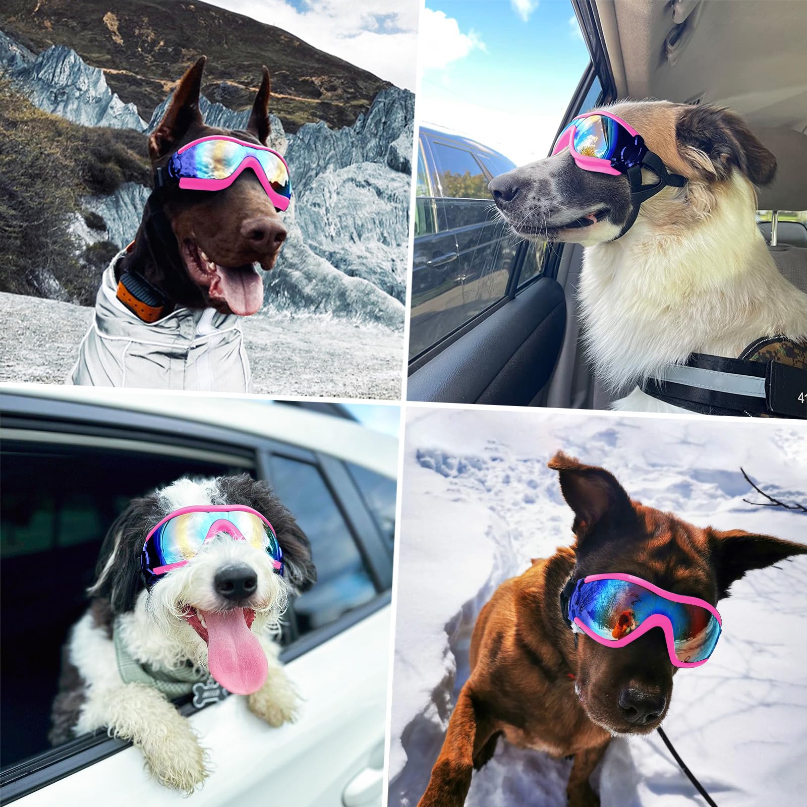 Billionchains Dog Goggles Dog Sunglasses For Medium To Large Breed Anti-Uv Eye Protection With Adjustable Straps- Pink