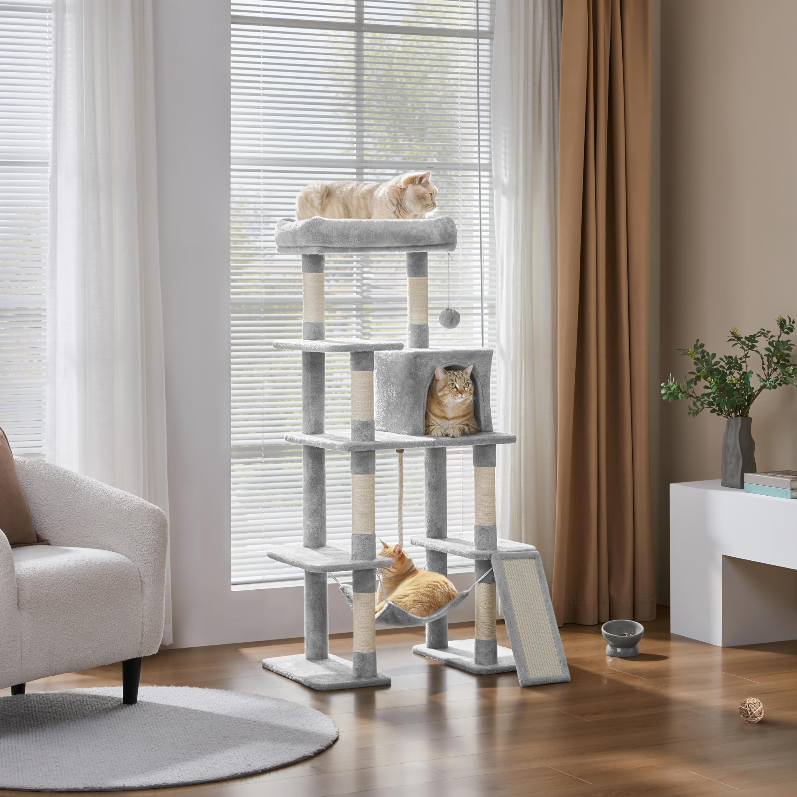 Yaheetech Cat Tree Tower 54in, Multi-Level Pet Stand Furniture with Extended Platform Hammock Scratching Posts Condo for Large C