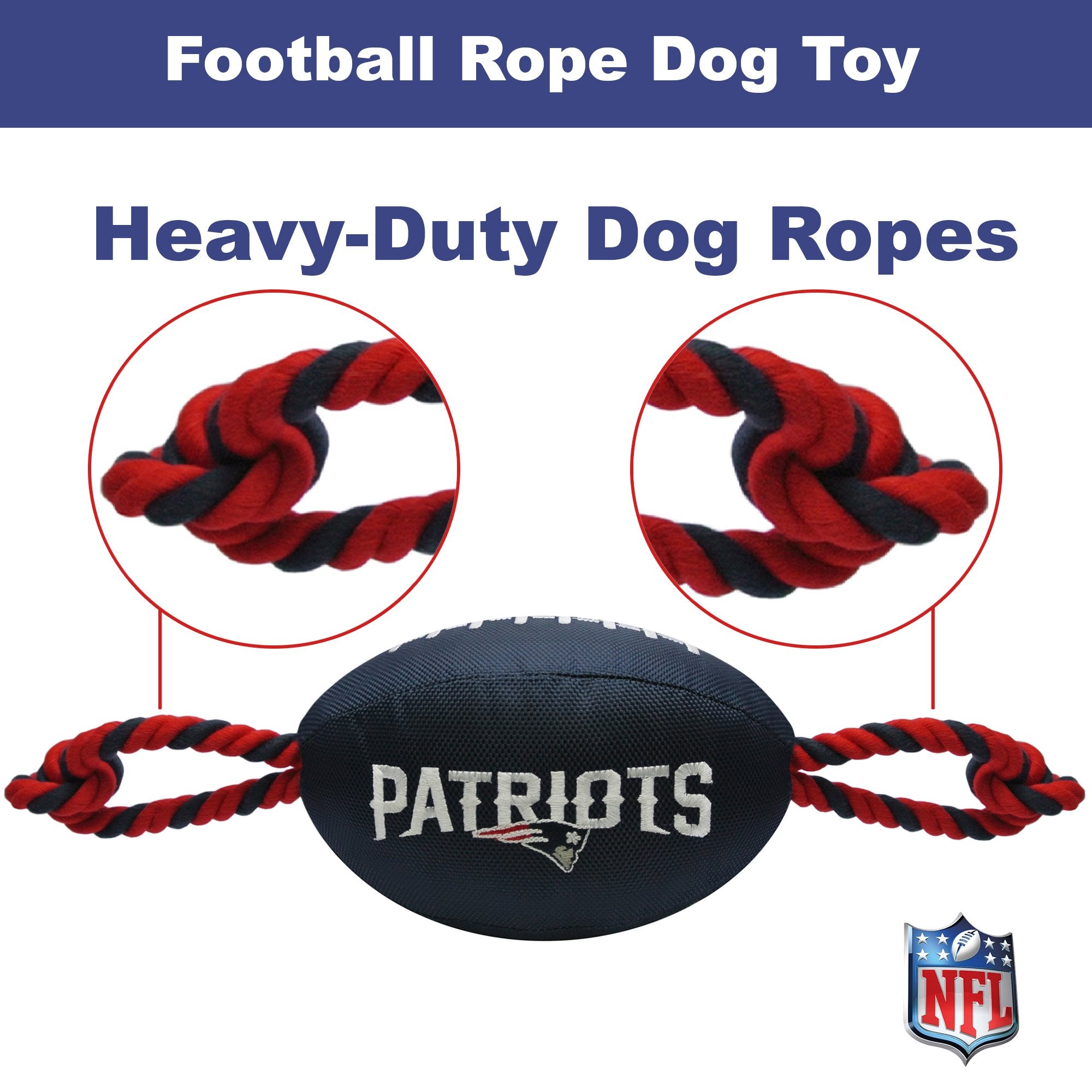 Pets First NFL New England Patriots Football Dog Toy, Tough Quality Nylon Materials, Strong Pull Ropes, Inner Squeaker, NFL Team
