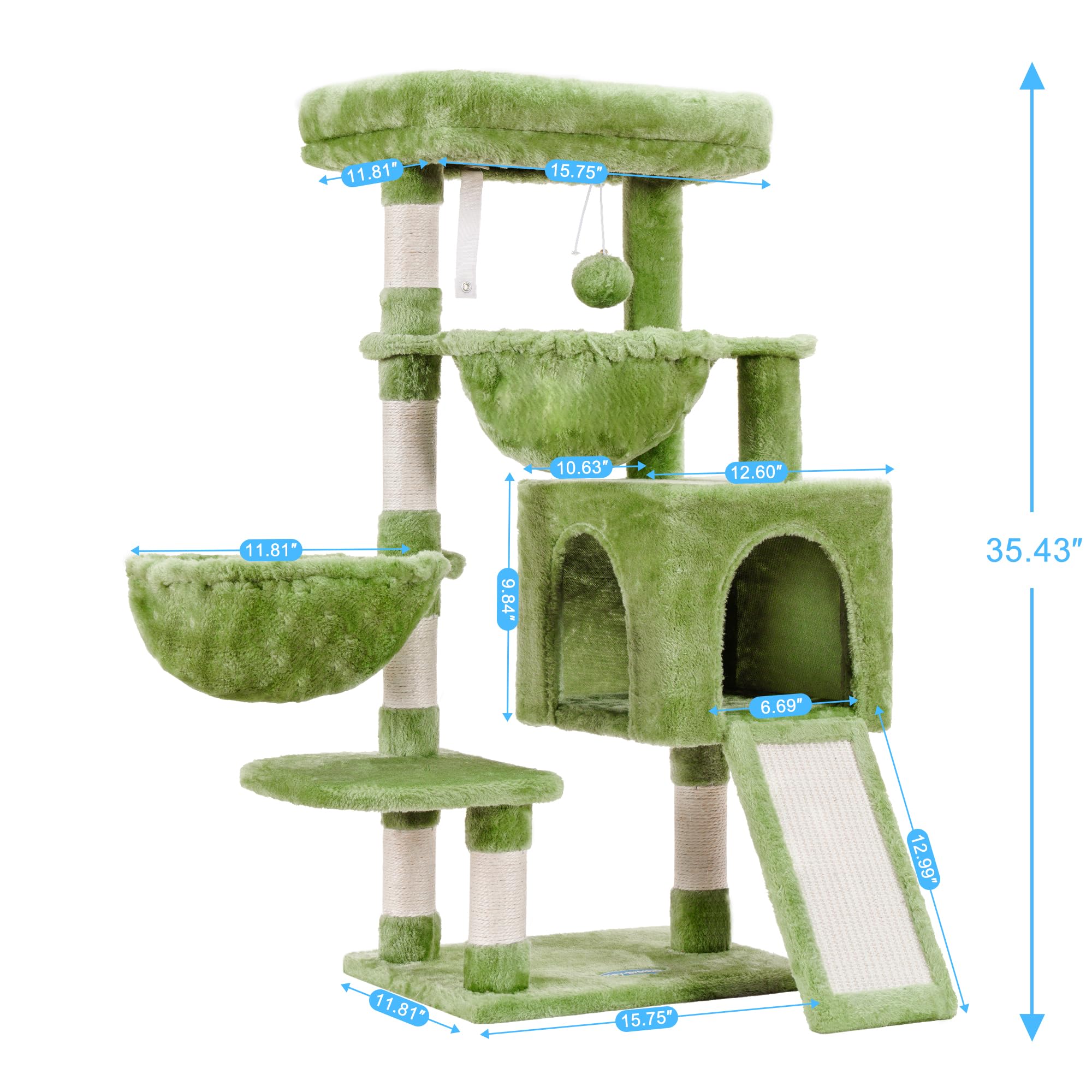 Hey-Brother Cat Tree, Cat Tower For Indoor Cats, Cat House With Large Padded Bed, Cozy Condo, Hammocks, Sisal Scratching Posts,