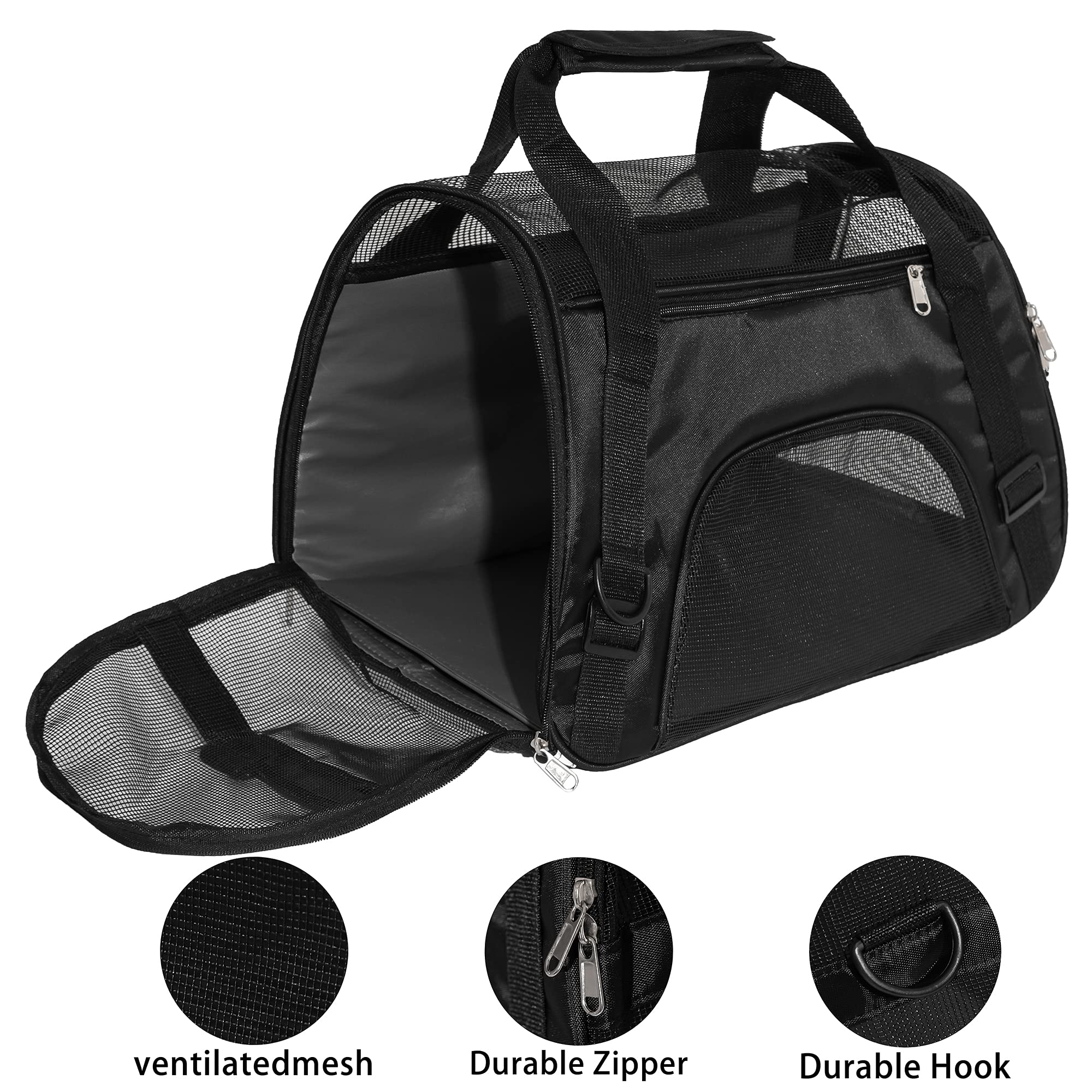 Muchl Cat Carrier Soft-Sided Pet Carrier For Small Medium Cats, Puppies, Dog Carrier Pet Travel Bag For Small Dogs Comfort Portable Foldable Pet Bag Airline Approved (Medium Black)