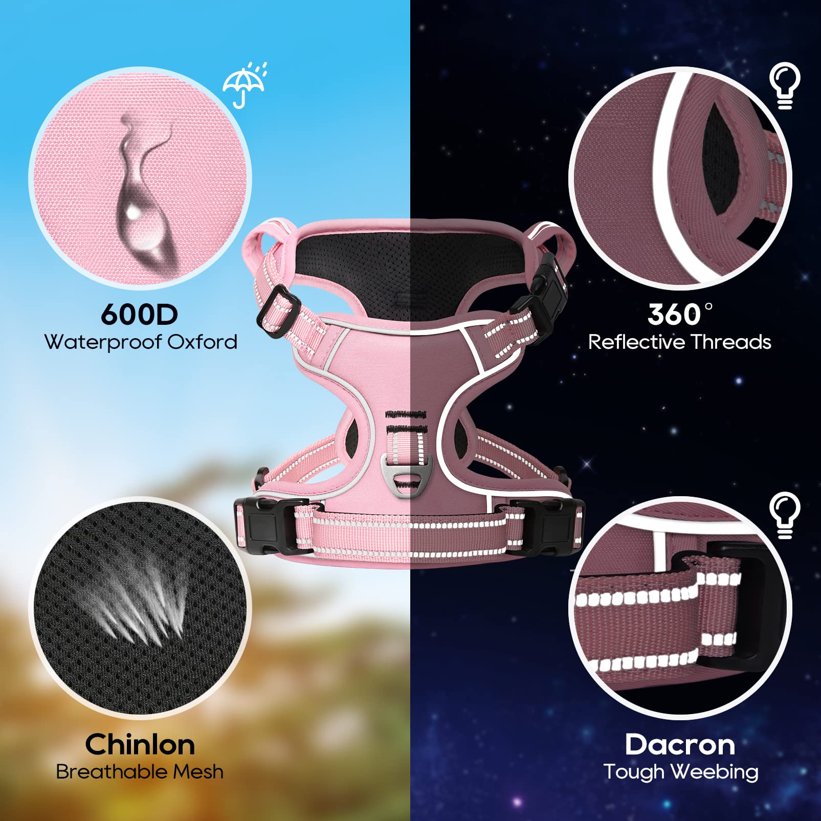 No Pull Dog Harness, No Choke Front Lead Dog Reflective Harness, Adjustable Soft Padded Pet Vest With Easy Control Handle For Sm