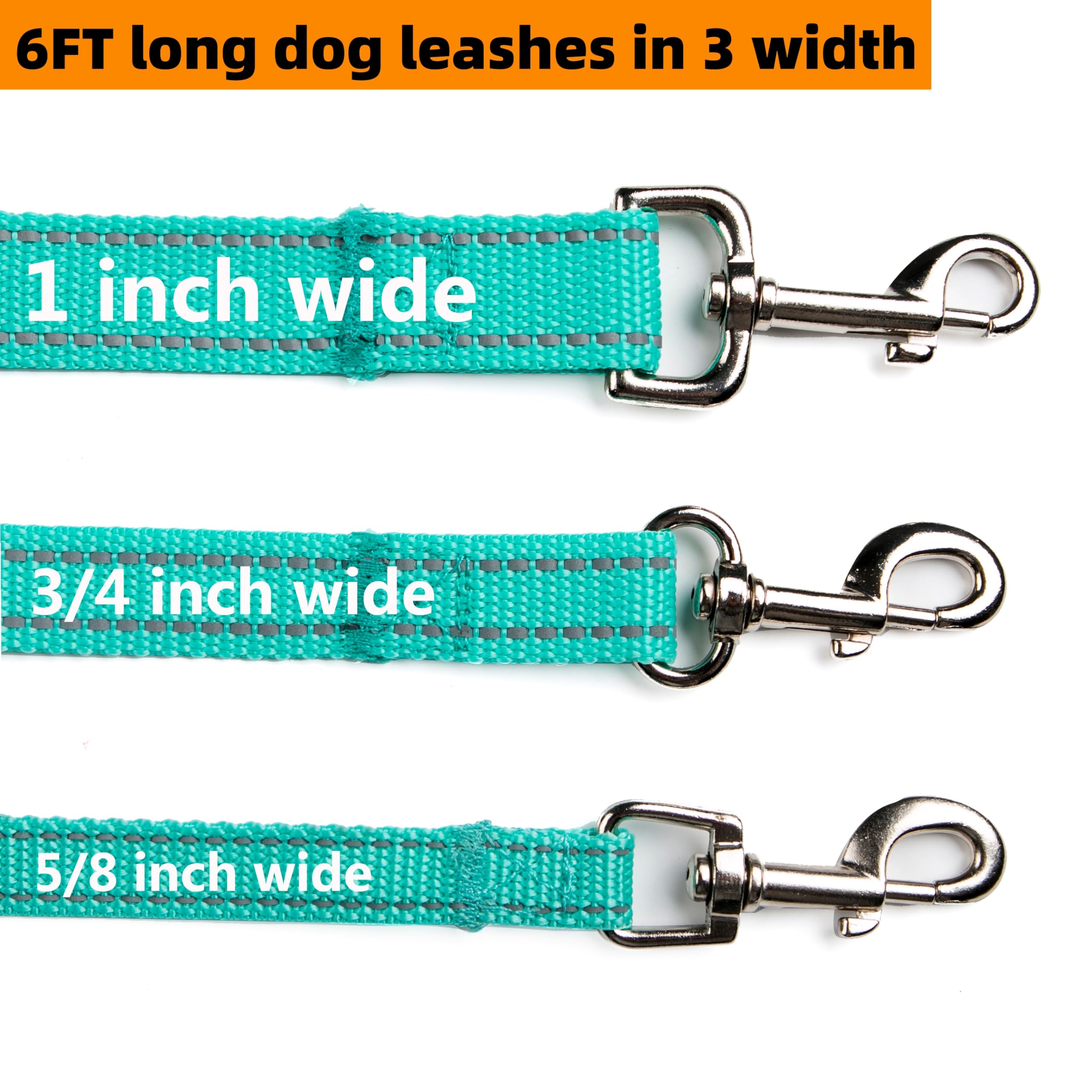 OEFEO 6FT Reflective Dog Leash for Large&Medium and Small Dogs, Strong and Durable Nylon Leashes for Walking and Training, Heavy Duty 6 Foot Dog Leash with D Ring for Puppy (Turquoise, 5/8 inch X 6FT) -Like New