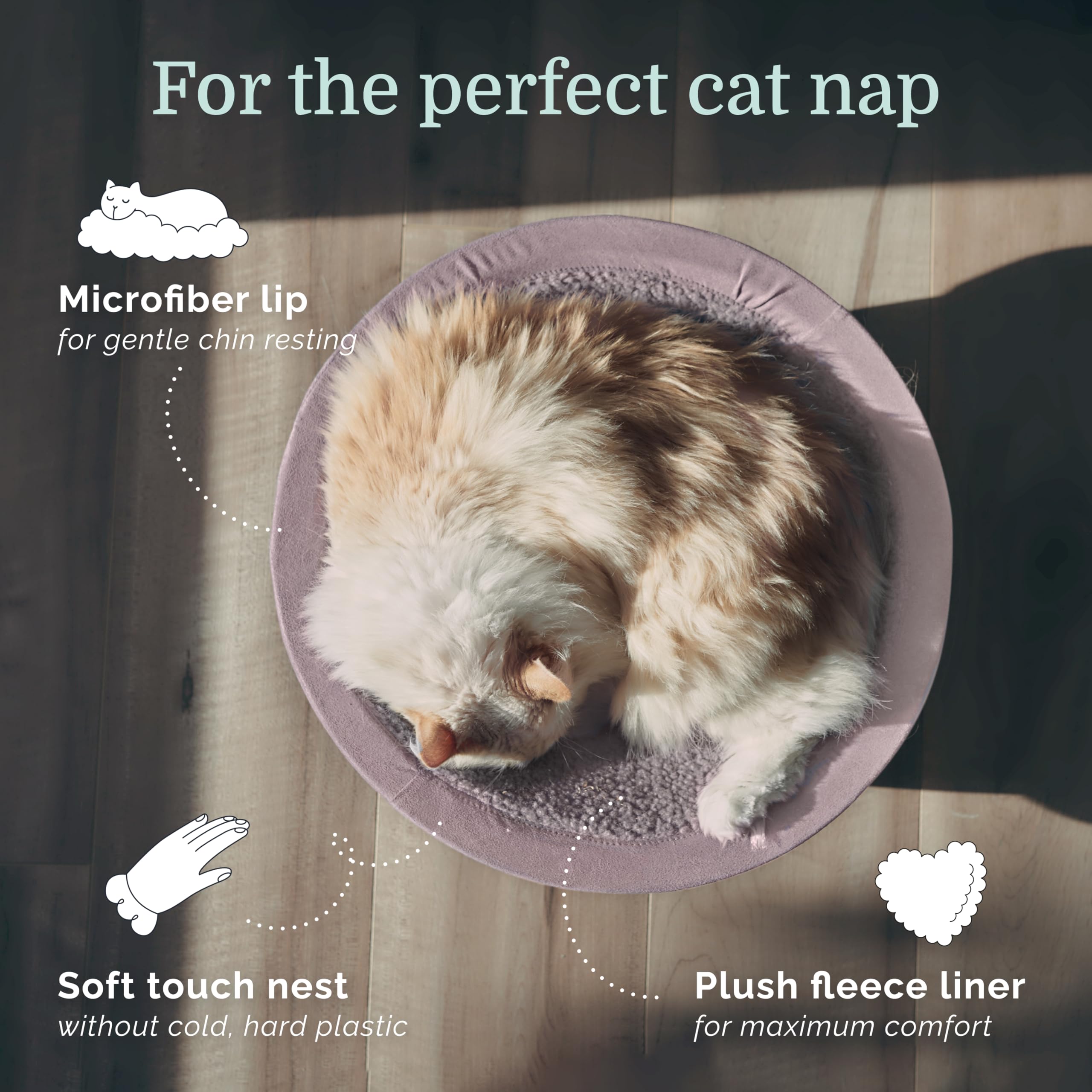 Hepper Cat Nest - Washable Cat Bed With Removable Fluffy Fleece Liner - Cozy Comfy Calming Cat Bed Round Shape - Cat Warming Bed - Donut Cat Bed Desk Ready - Small Cat Bed For Indoor Cats (Grey/Pink)