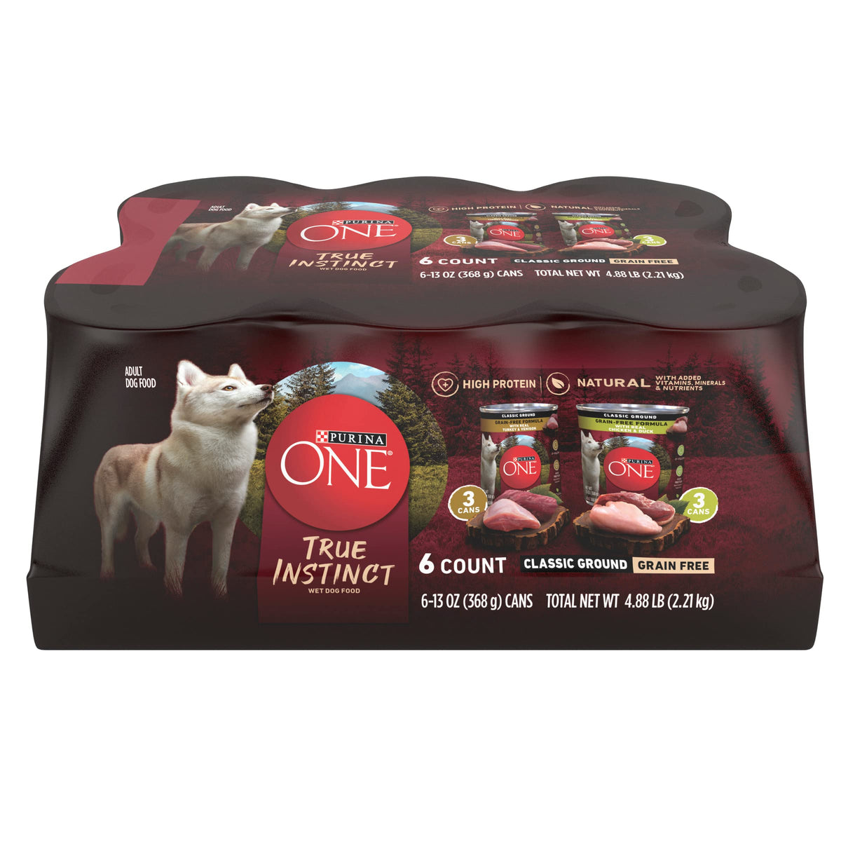 Purina One True Instinct Classic Ground Grain-Free Formulas With Real Turkey And Venison, And With Real Chicken And Duck High Protein Wet Dog Food Variety Pack - (Pack Of 6) 13 Oz. Cans