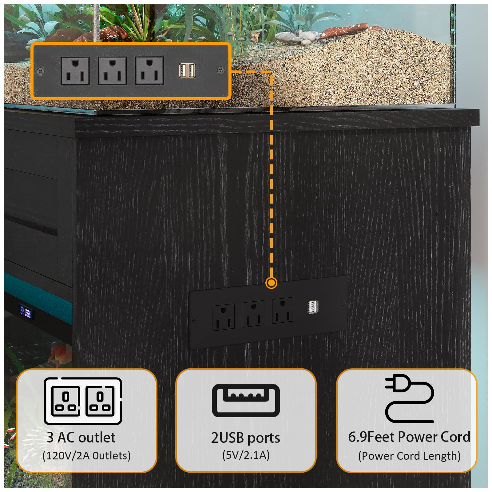 LUMIINOFAMI 40 Gallon Tank Stand, Wooden Aquarium Stand 40 Gallon Fish Tank Stand with Drawer, Reptile Tank Stand with Power Str
