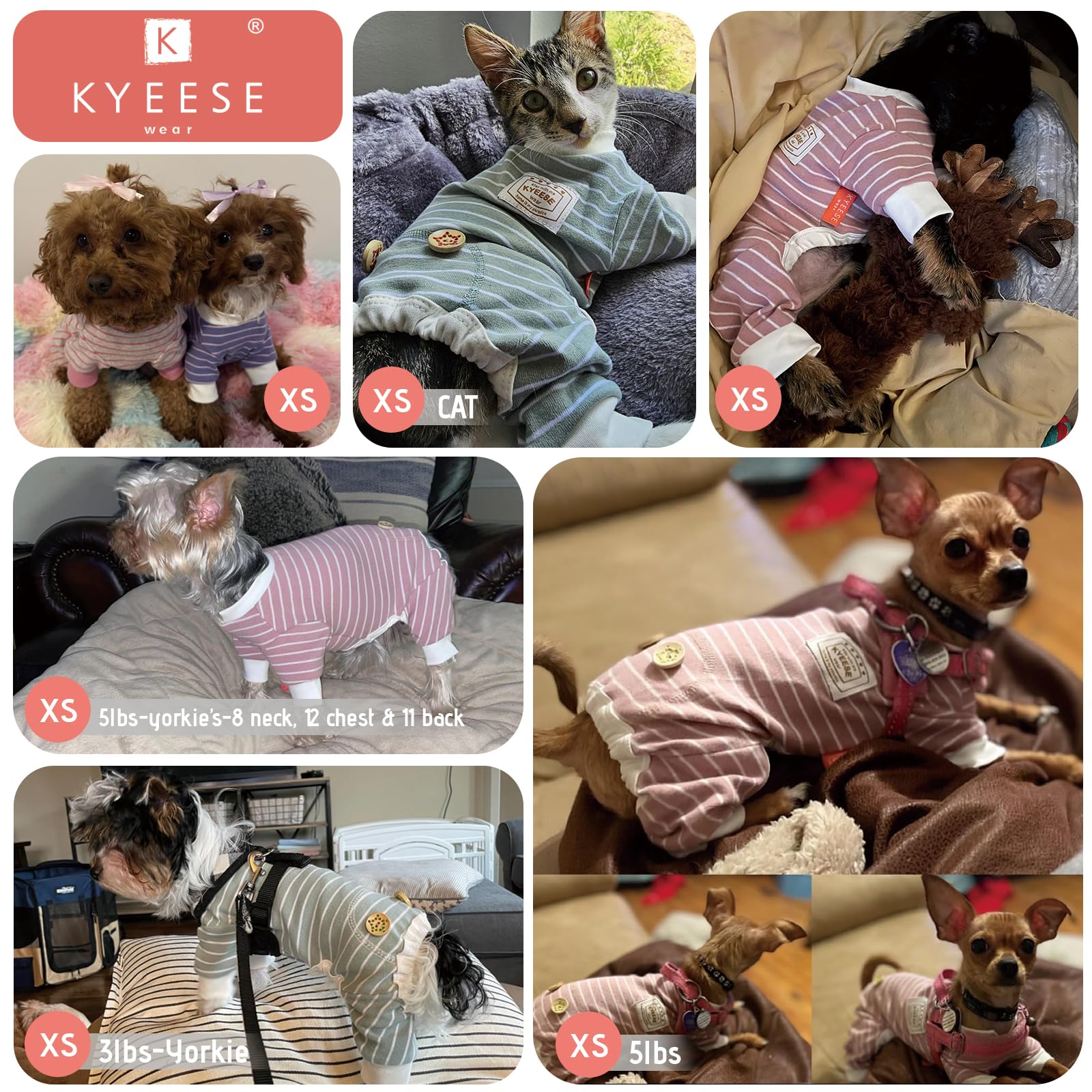 Kyeese Dog Pajamas Stretchable Puppy Jumpsuit 4 Legged Stripes Dog Pjs Onesie Pet Puppy Cat Pjs Soft Pet Clothes, Ivory Brown, X