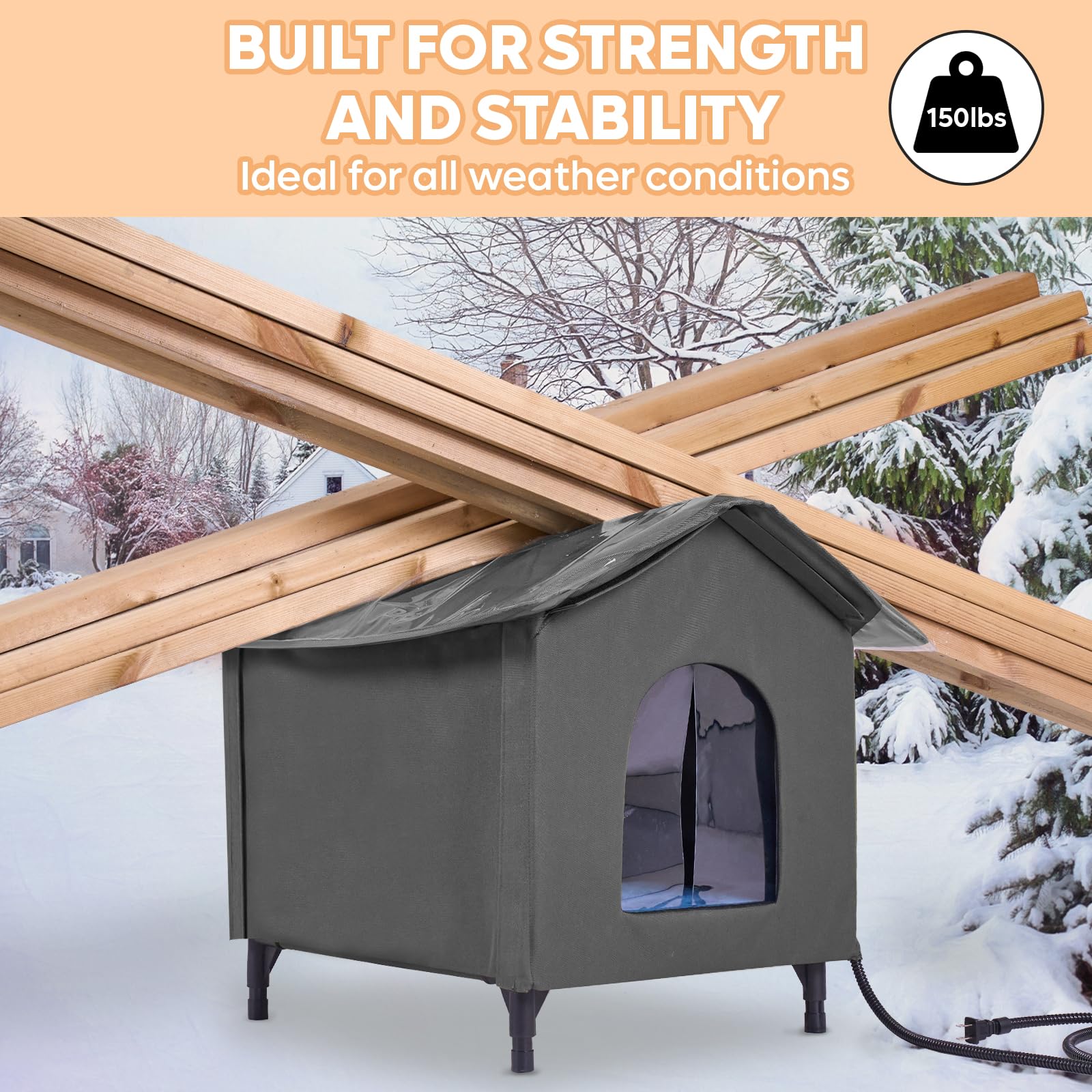 Bestier Large Heated Outdoor Cat House For Winter, Weatherproof Outside Feral Cat Shelter With Timer & Adjustable Heating Pad, I