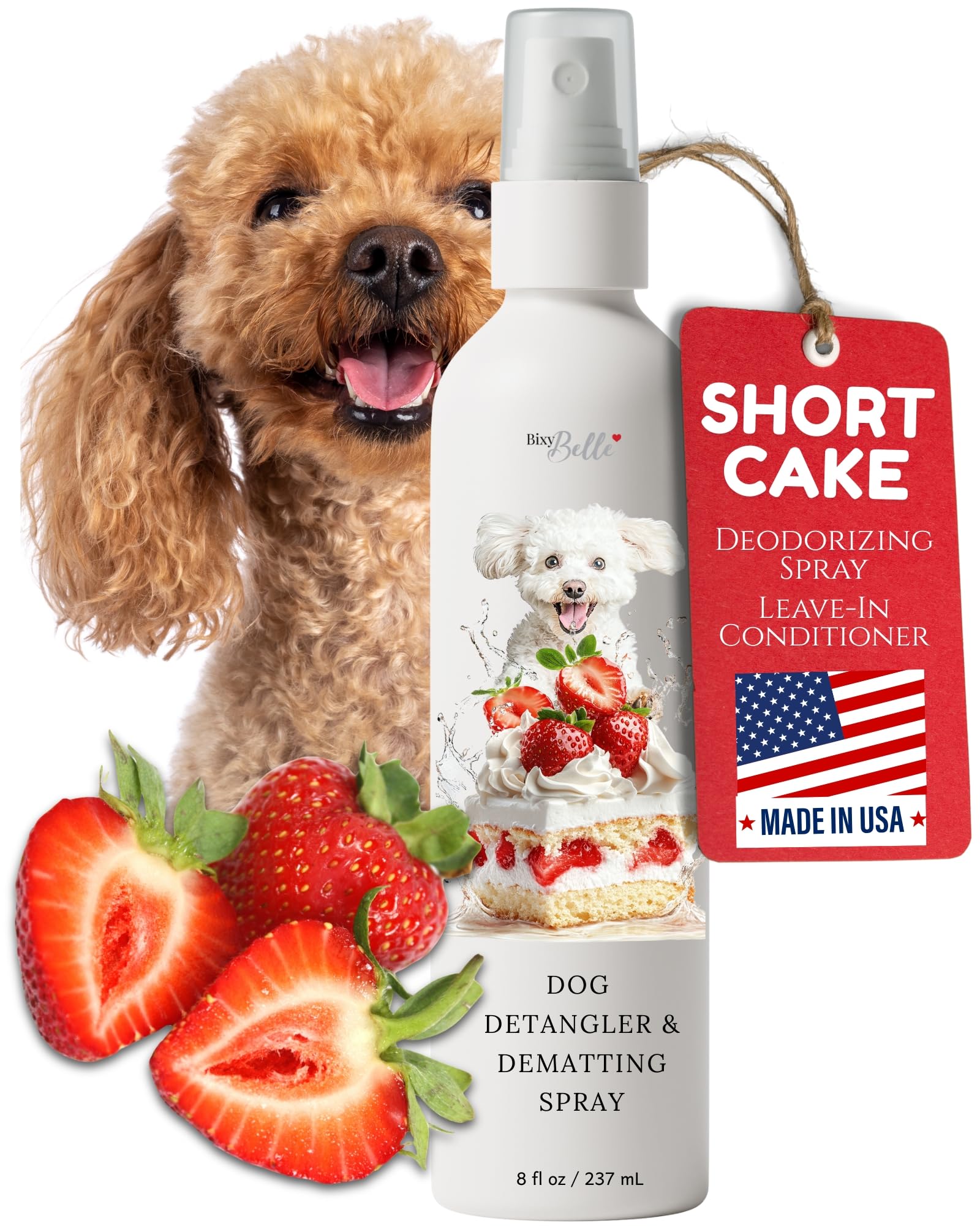Dog Detangler Spray With Shortcake Fragrance - Natural Pet Nose Friendly Ingredients Used For Sensitive Skin - Dog Leave In Cond