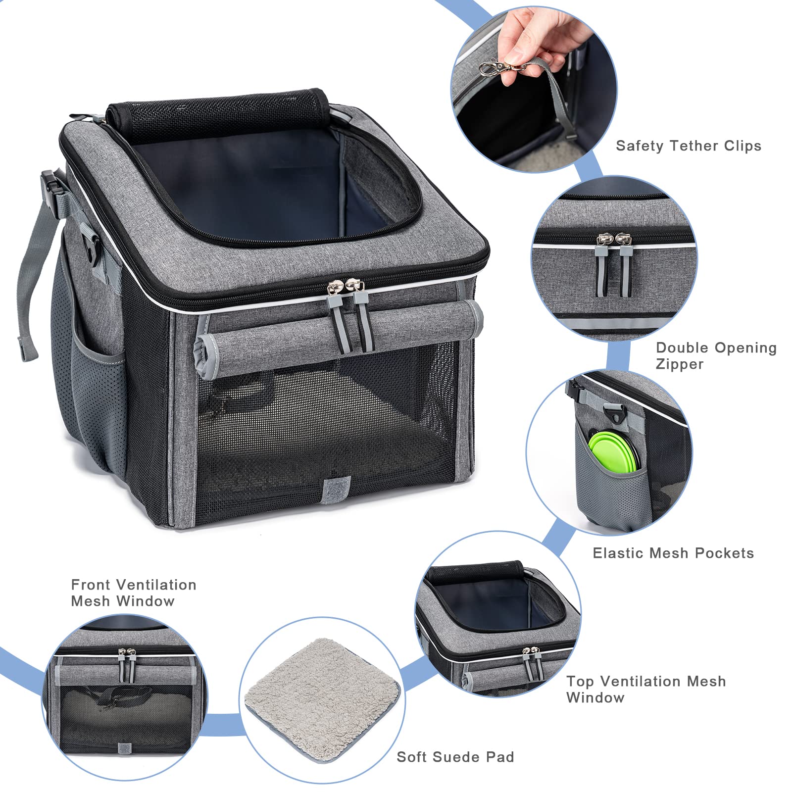 Babeyer Dog Bike Basket, Soft-Sided Dog Bike Carrier With 4 Mesh Windows For Small Dog Cat Puppies - Grey