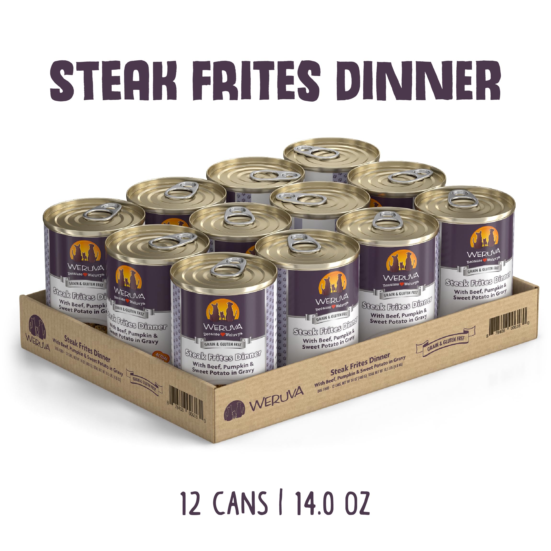 Weruva Classic Dog Food, Steak Frites with Beef, Pumpkin & Sweet Potato in Gravy, 14oz Can (Pack of 12)