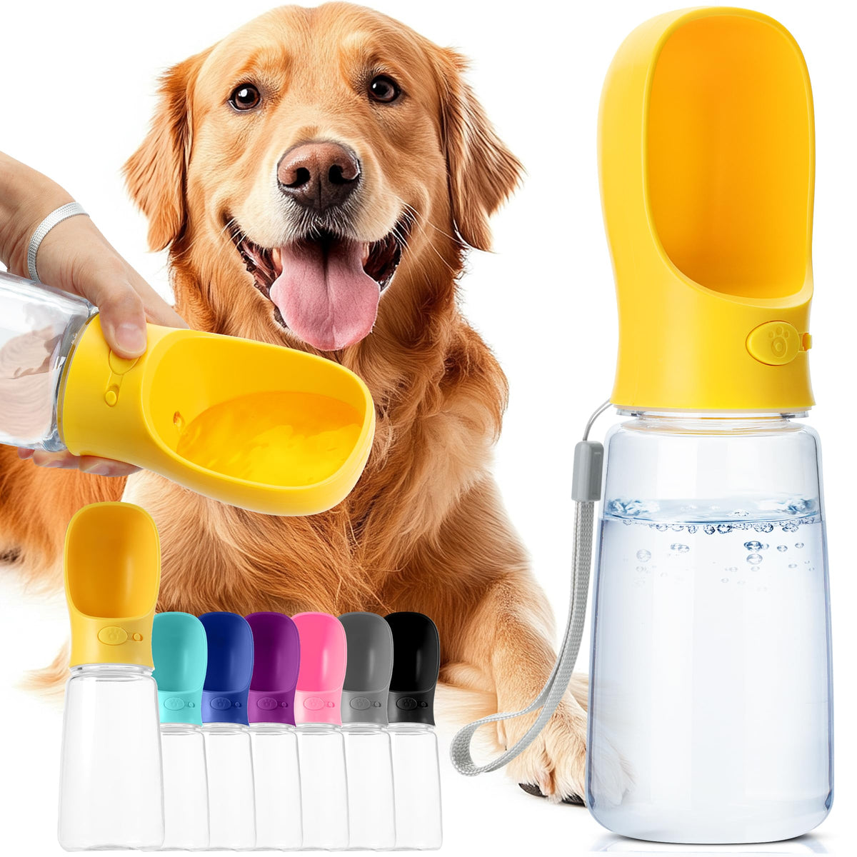 Mr. Pen- Dog Water Bottle, 19oz, Large, Yellow, Portable Dog Water Bottle Dispenser, Dog Travel Water Bottle, Travel Dog Water B
