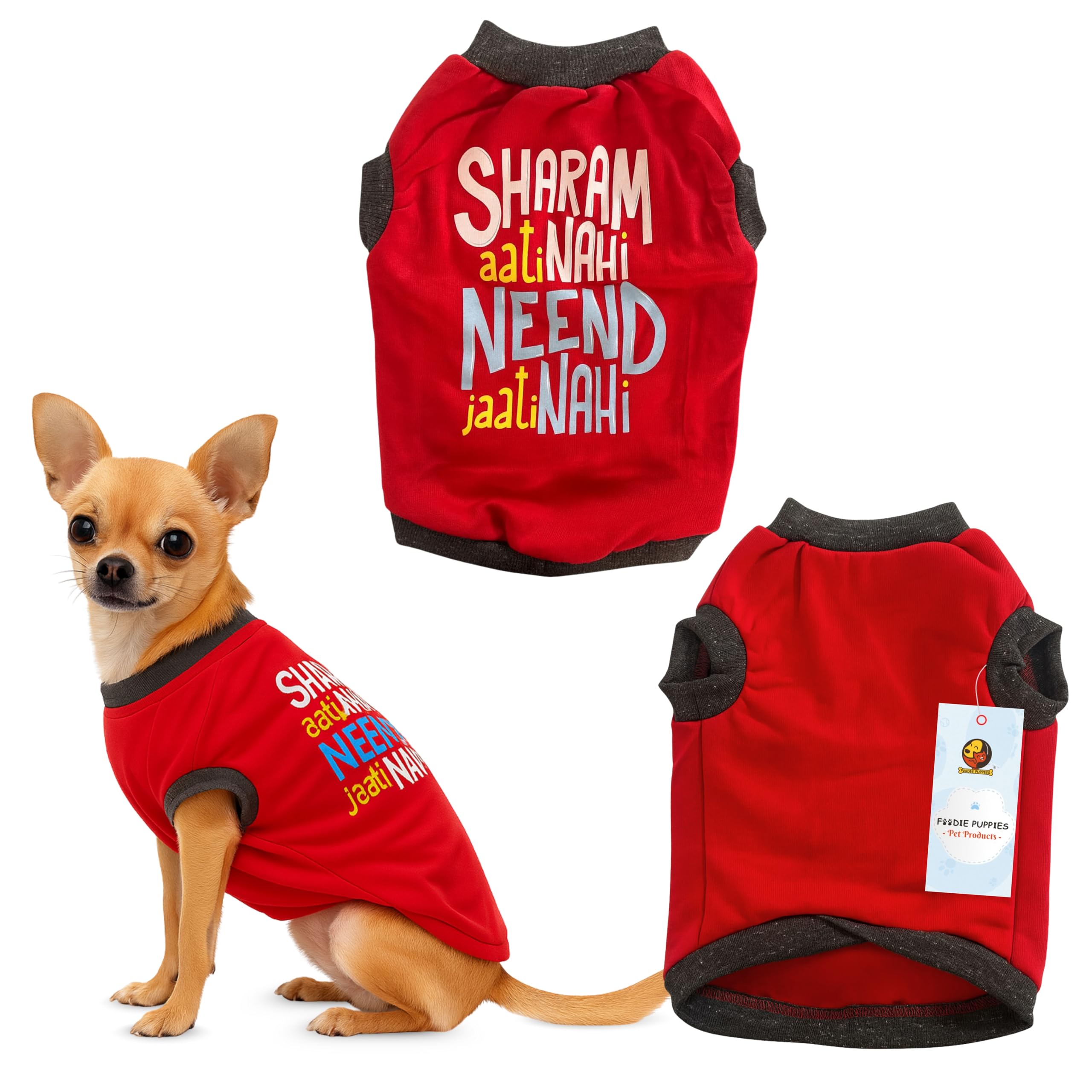 Foodie Puppies Dog Warm Sweater Jacket - (Black, Printed T-Shirt, 16 Inch) For Small Dogs | Soft, Lightweight Pet Apparel With S