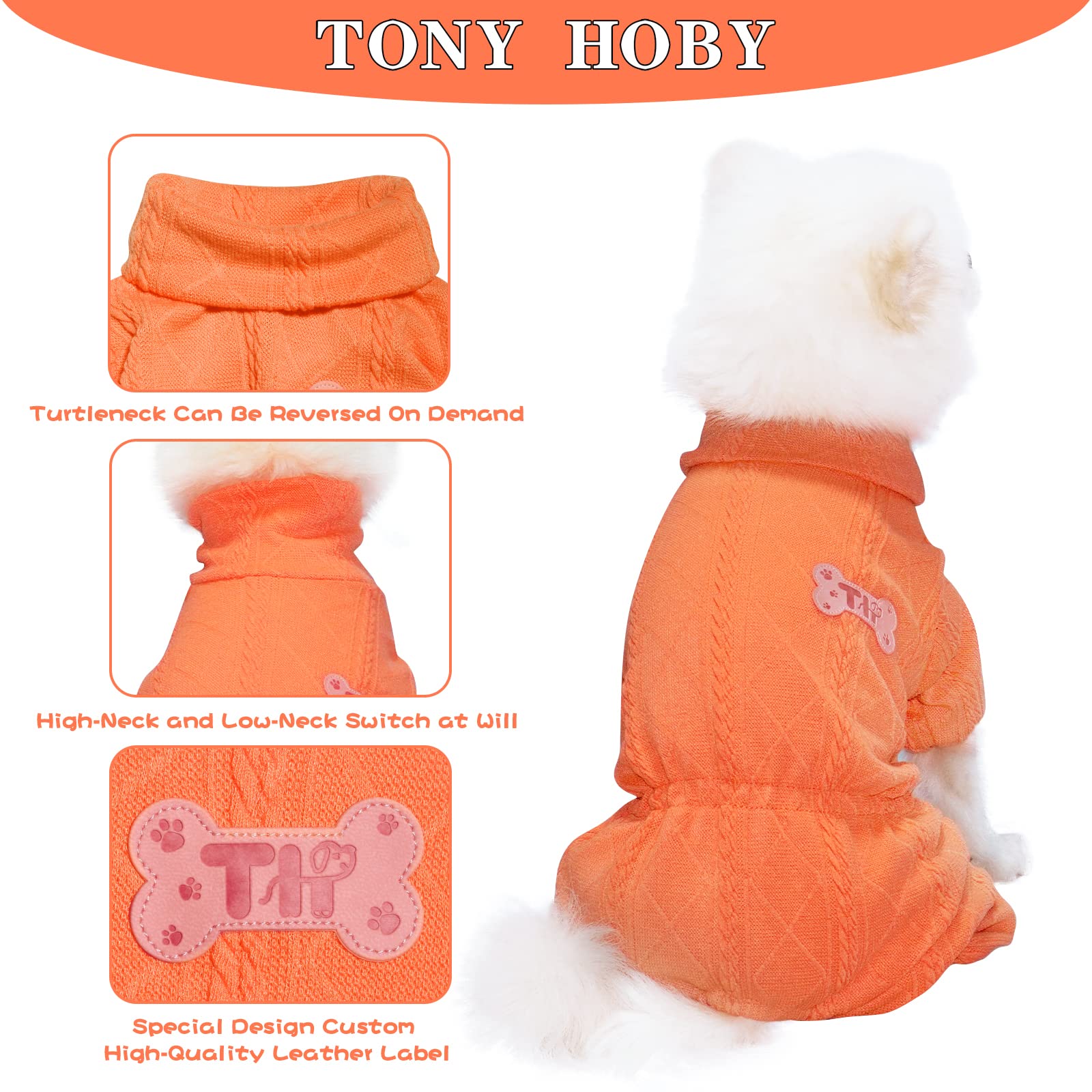 Tony Hoby Dog Sweater Shirts, Knitted Dog Sweater, Four-Legged Warm Dogs Shirts Sweaters For Small Medium Dogs (Orange, M)