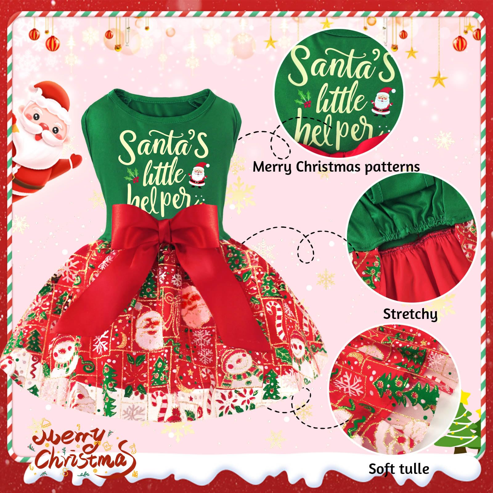 Xpudac Dog Christmas Dress Outfit Snowman Tulle Dress Holiday Dog Clothes For Small Dogs Girl, Santa Pet Costume Cat Outfits-Med