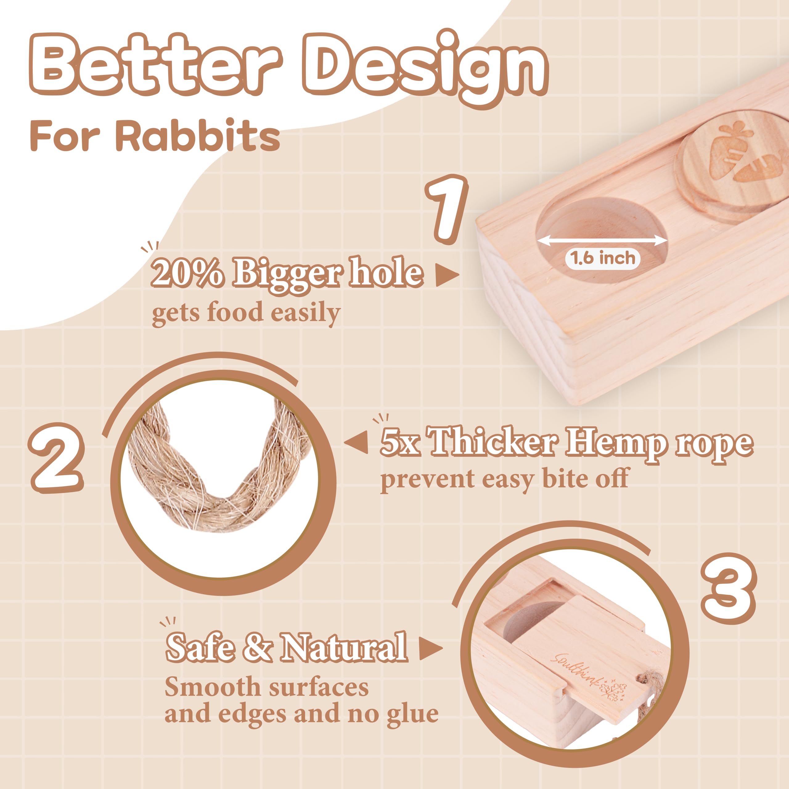 Soulthink Interactive Wooden Pet Sniff N' Snack Rabbit Chew Toys - Chinchilla & Rabbit Enrichment Toys For Boredom (2 Set)