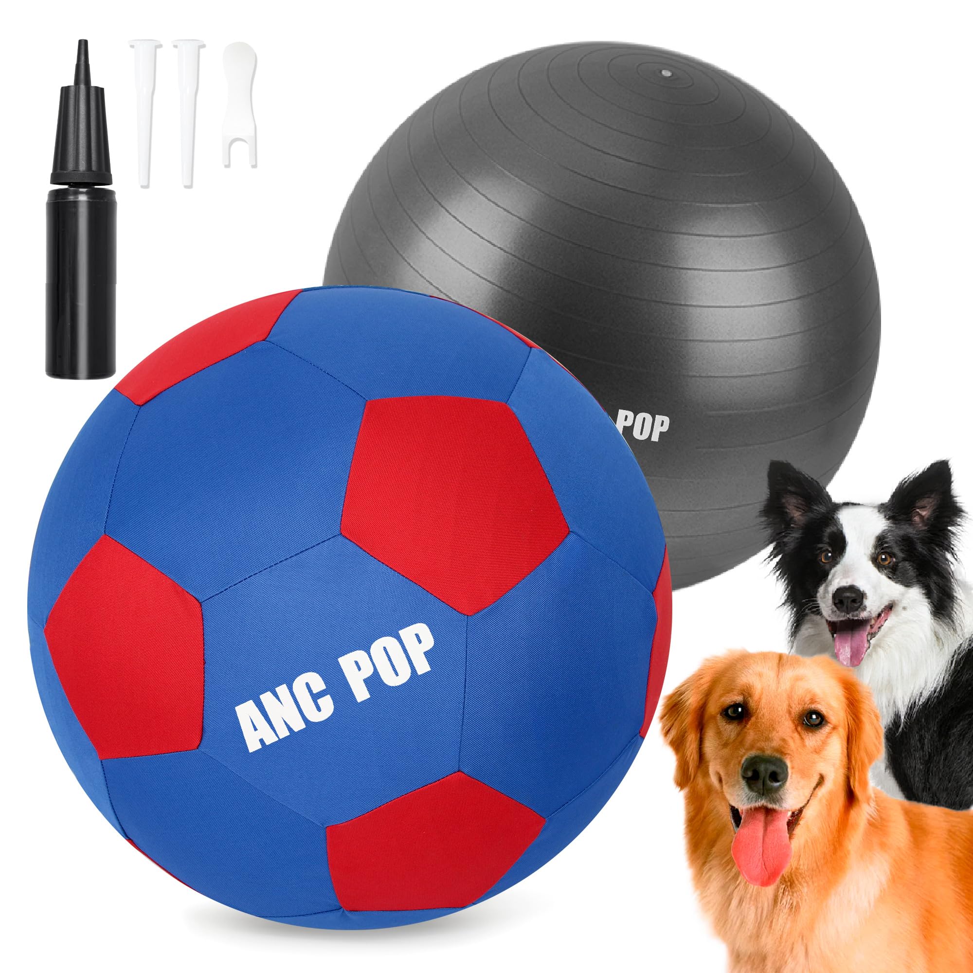 Anc Pop Herding Ball For Dogs & Horses - 20' Ball With Hand Pump - Blue & Red