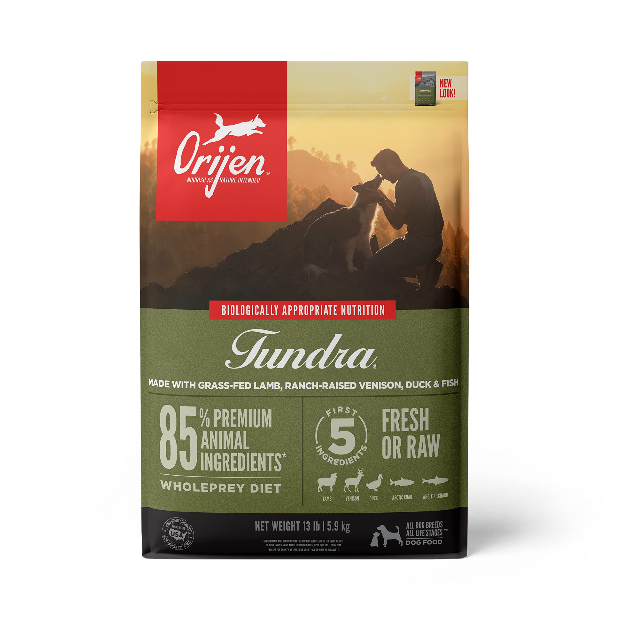 ORIJEN Grain Free Poultry Free High Protein Dry Dog Food Tundra Recipe 4.5lb Bag