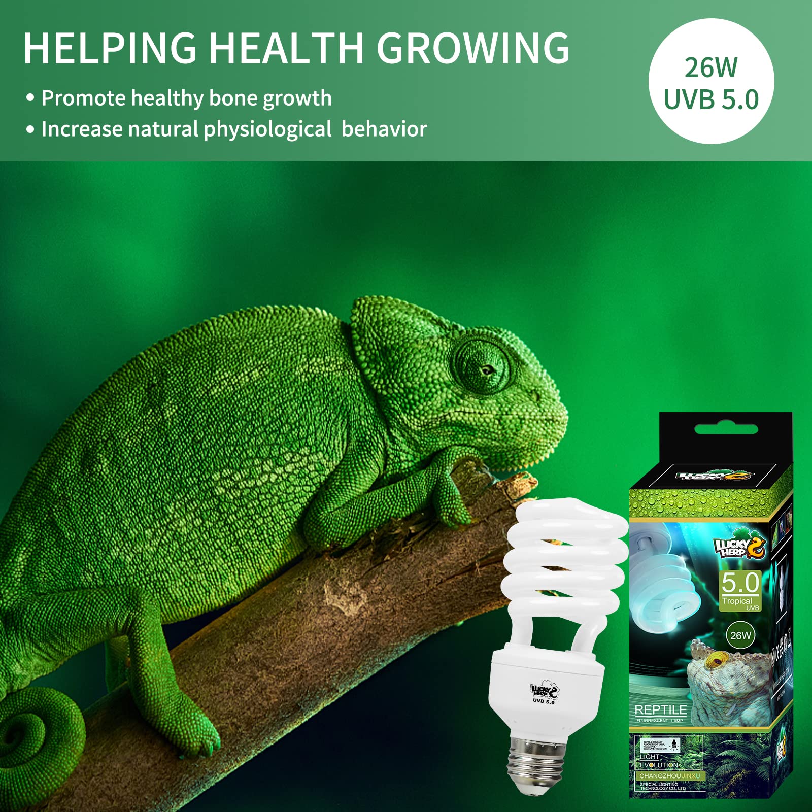 Lucky Herp Reptile Uva Uvb Light 5.0 26W Compact Fluorescent Tropical Terrarium Lamp