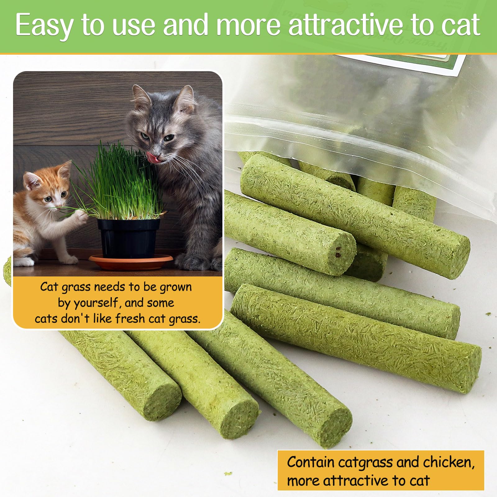 HavenJanny 50g Cat Grass Teething Stick, Freezed Drying Cat Grass Sticks Snacks for Cats, Edible Cat Treats for Teeth Cleaning a