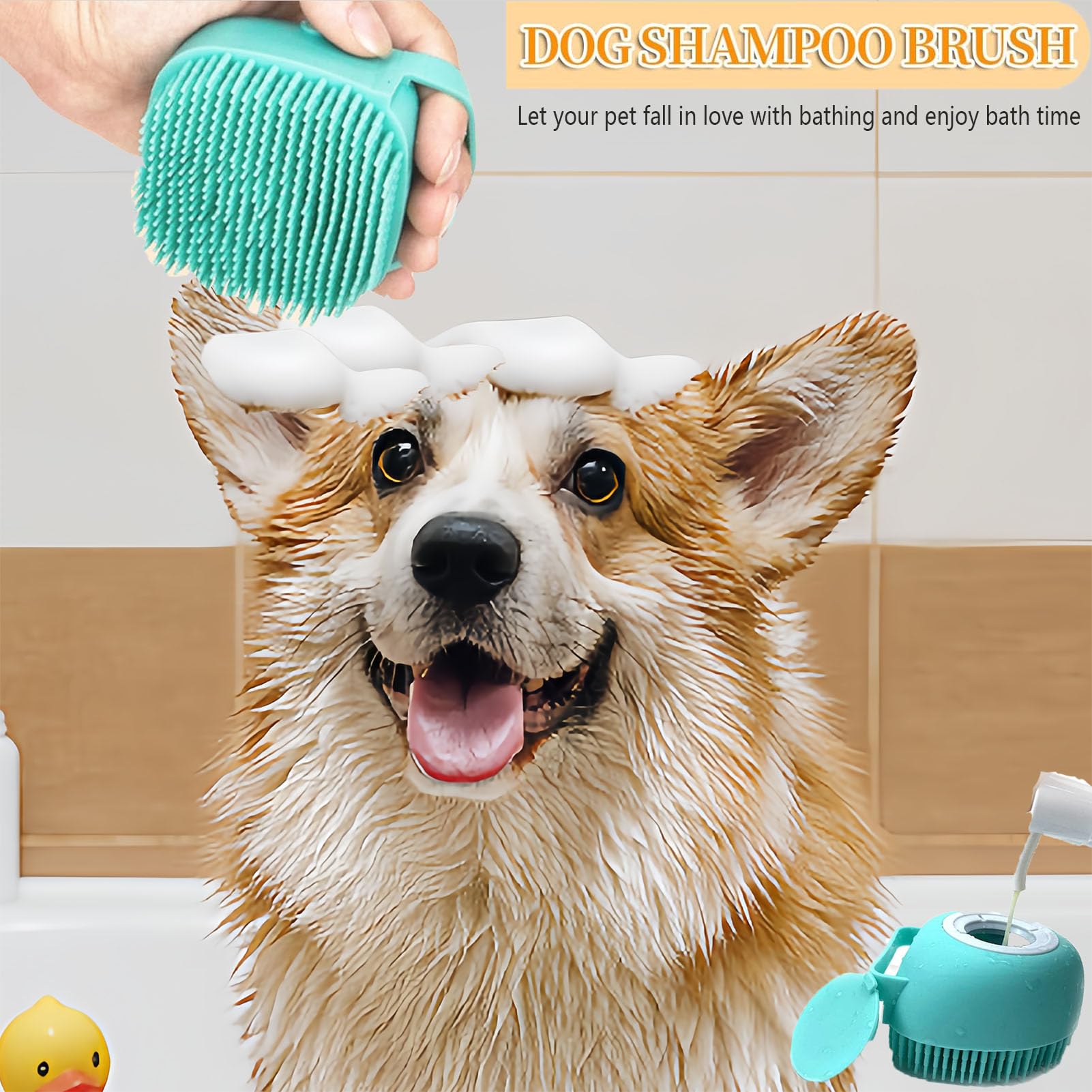 Hfpengzan 2Pcs Pet Bath Scrubber Brush, Dog Grooming Massage Shampoo Bath Brush With Soap And Shampoo Dispenser Soft Silicone Br