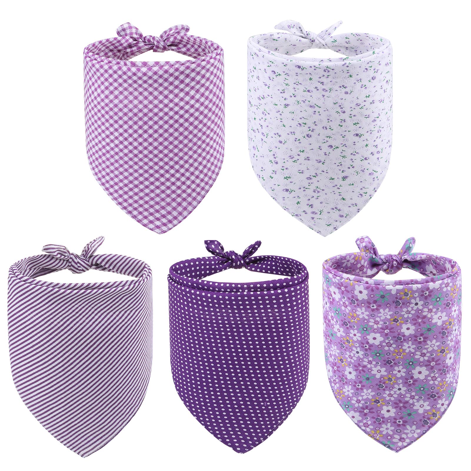Pawchie Dog Bandanas Pet Scarves For Girl Boy - 5 Pack Reversible Kerchief Triangle Bibs Decoration Accessories, Floral Dog Bandana, Adjustable Soft Cute Square Bandana For Small Dogs Cats Pets
