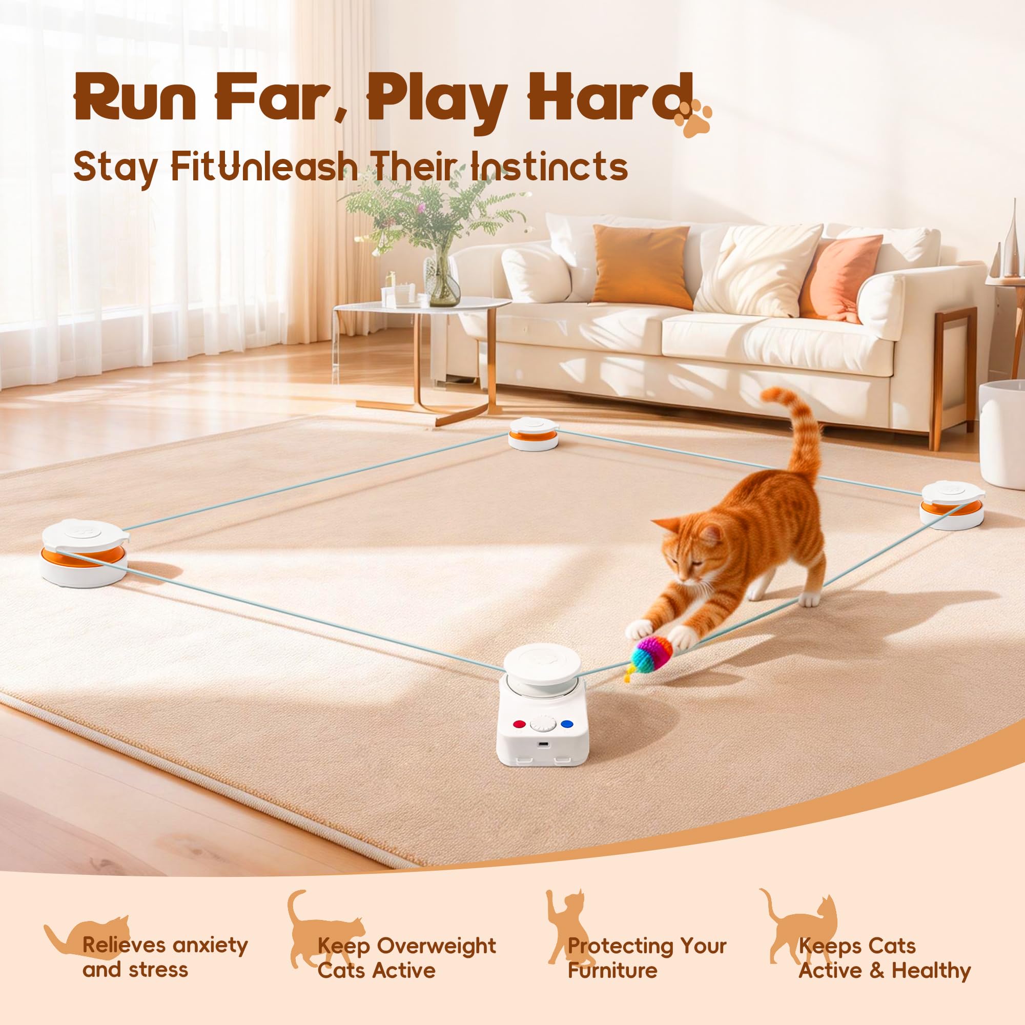 Interactive Cat Toy for Indoor Cats - Automatic Moving & Enrichment Toy for Indoor Cats/Kitten, Auto/Manual Control Cat Treadmil