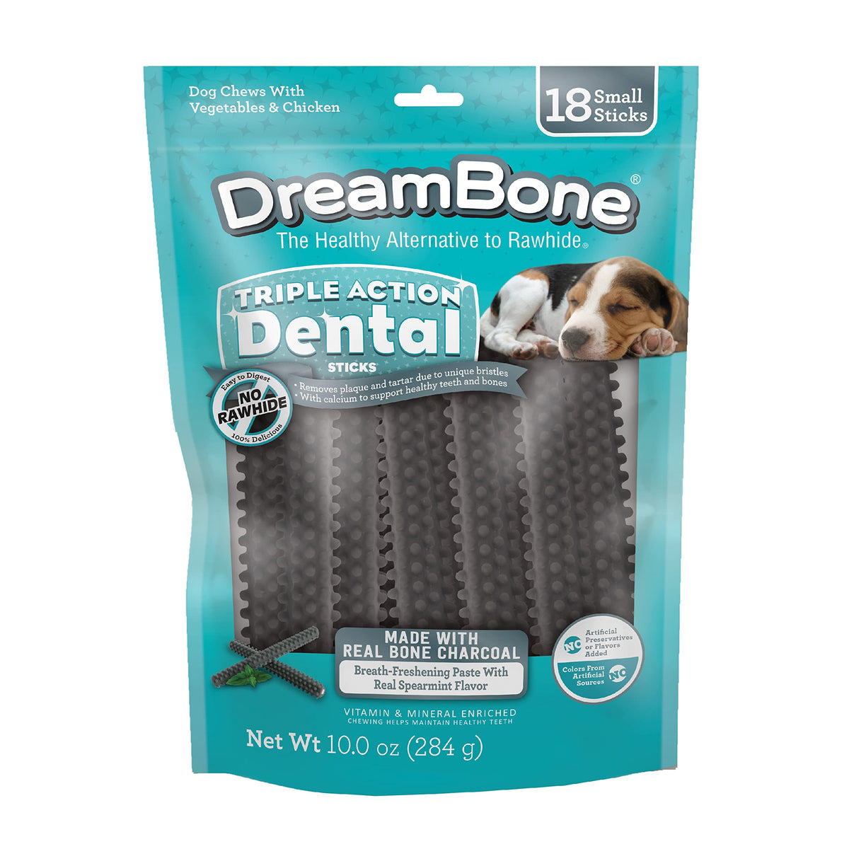 Dreambone Triple Action Dental Sticks Charcoal, 18 Count, Rawhide-Free Chews For Small And Medium Sized Dogs Freshens Breath