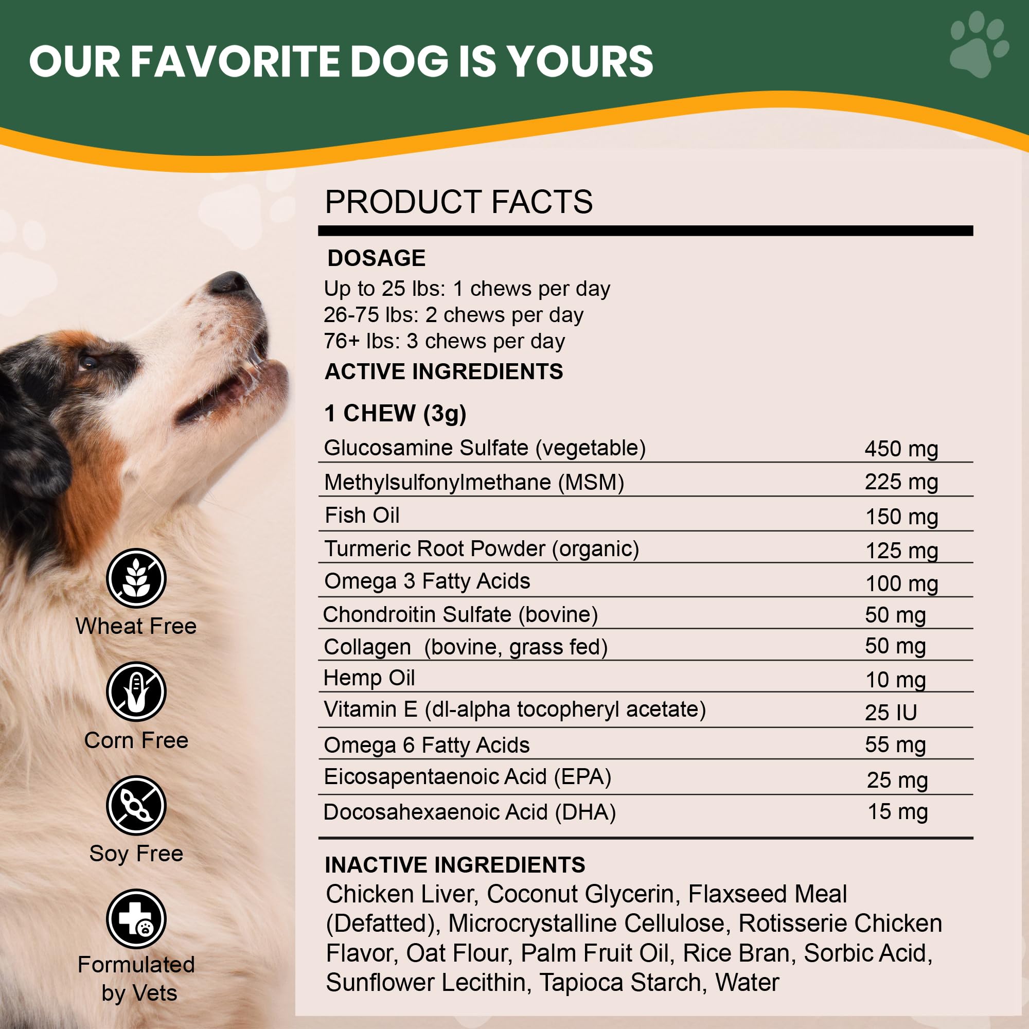 Vet Naturals Hemp & HIPS - Dog Joint Supplement Large Breed - Senior Dog Supplements - Glucosamine and Chondroitin Supplement fo