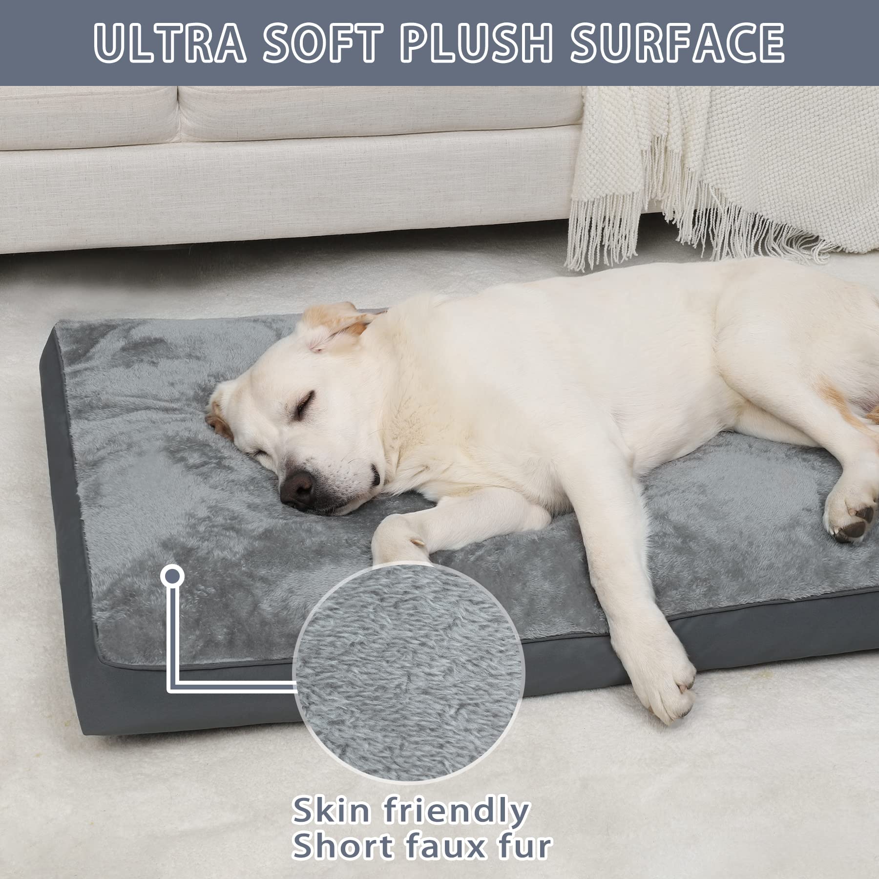 Dog Crate Bed Waterproof Deluxe Plush Dog Beds With Removable Washable Cover Anti-Slip Bottom Pet Sleeping Mattress For Large, Medium, Jumbo, Small Dogs, 41 X 27 Inch, Gray