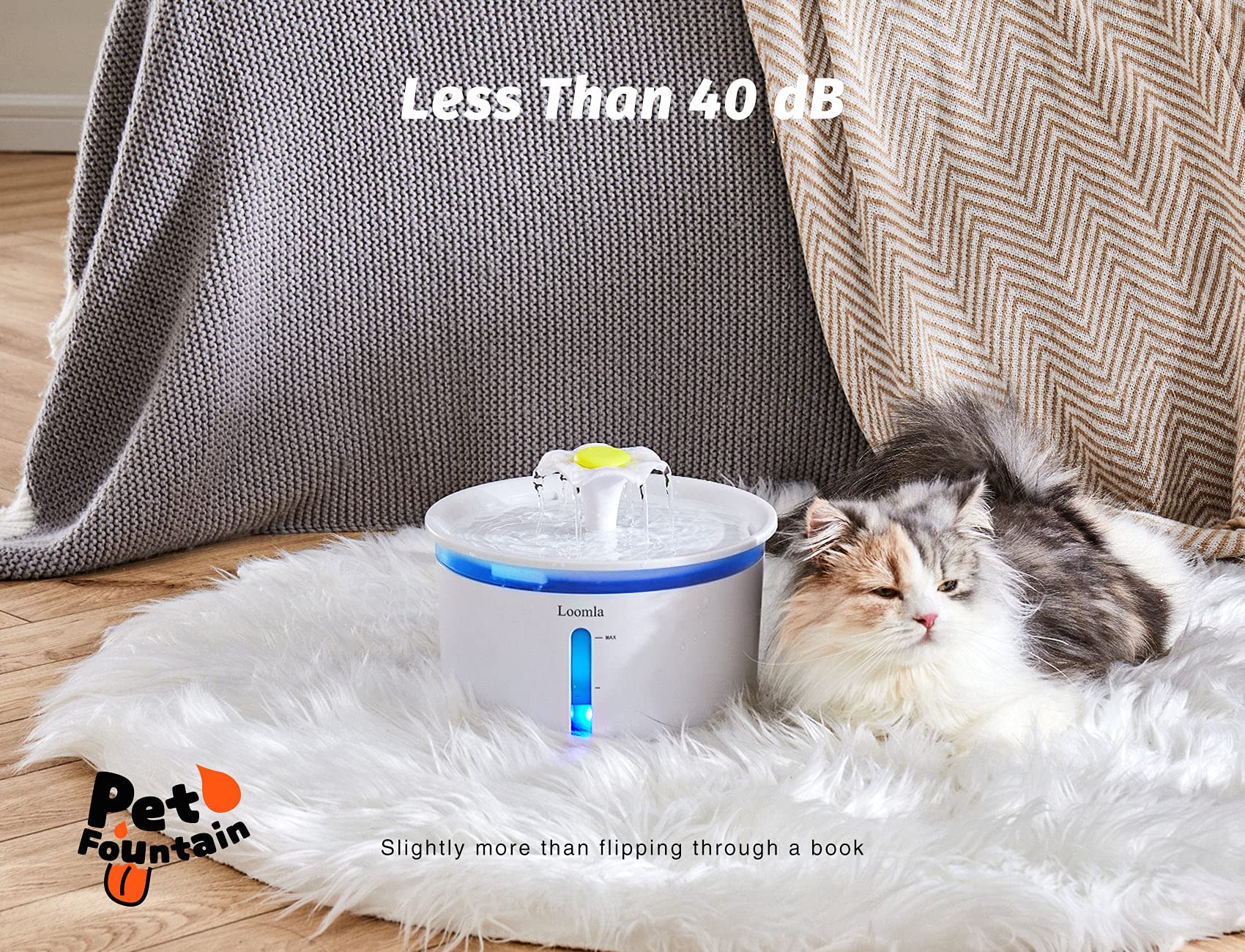 Loomla Cat Water Fountain, 85Oz/2.5L Pet Water Fountain Indoor, Automatic Dog Water Dispenser With Switchable Led Lights, 2 Replacement Filters For Cats, Dogs, Pets (White)