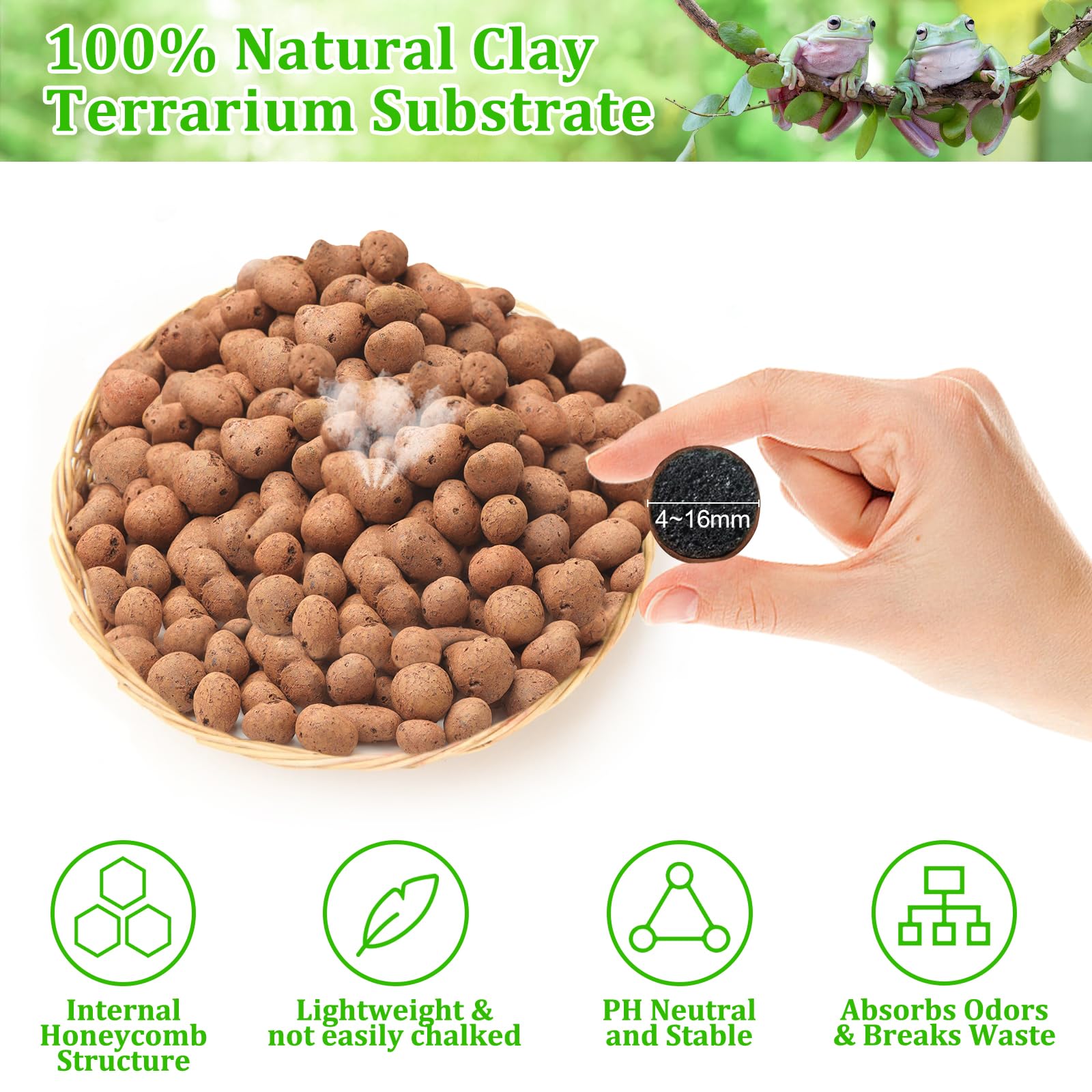 Riare 10Lbs Expanded Clay Balls Terrarium Substrate For Reptiles - 100% Organic Lightweight Clay Pebbles Substrate Frogs False B