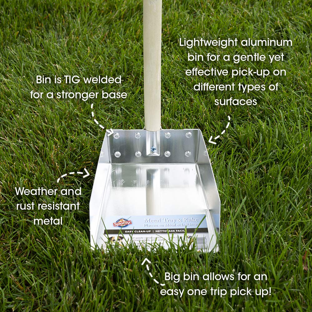 Spotty Wood Handle Pooper Scooper Durable Solid Metal Poop Tray With Rake 36.75' Long Handled Scoop | Great For Large Or Small Dogs | No Assembly Required | Better For The Environment Than Plastic
