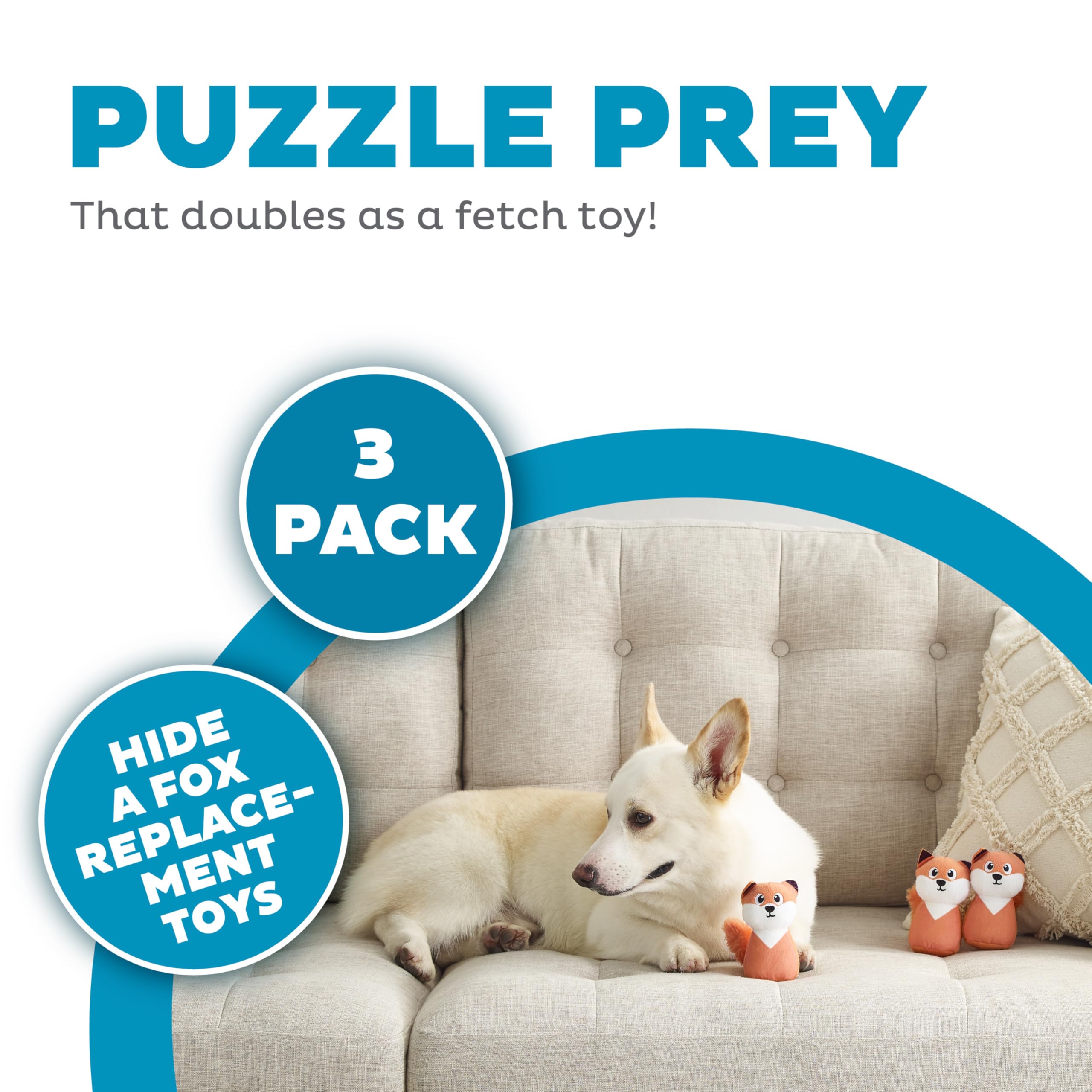 Outward Hound Fox Hide A Puzzle Plush Dog Toys - Replacement 3 Pack - Polyester
