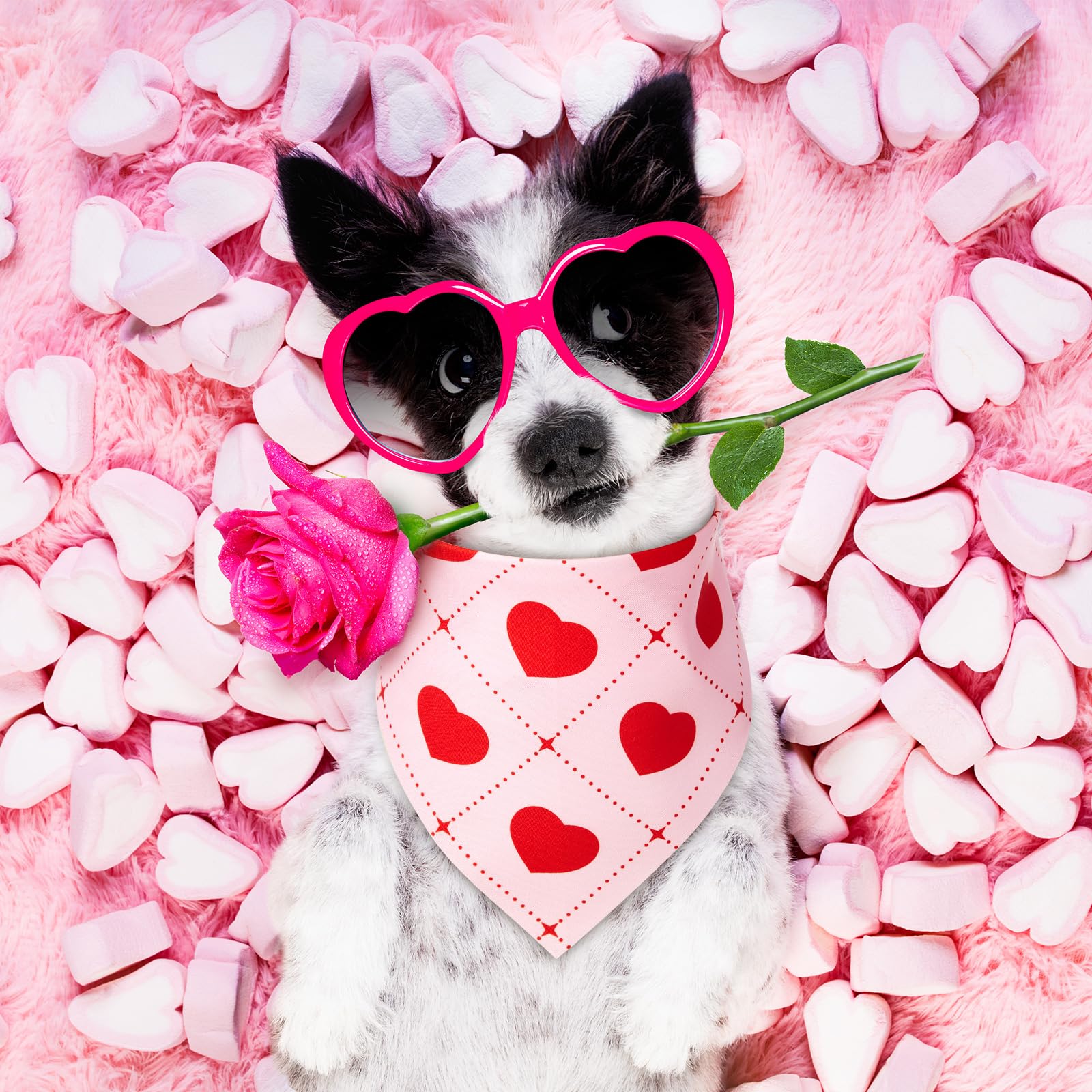 Jeere 50 Pieces Mother 's Day Dog Bandanas Bulk Pet Day Gift Pink Romantic Heart Bandanas for Dogs Triangle Kerchief Scarf Bibs