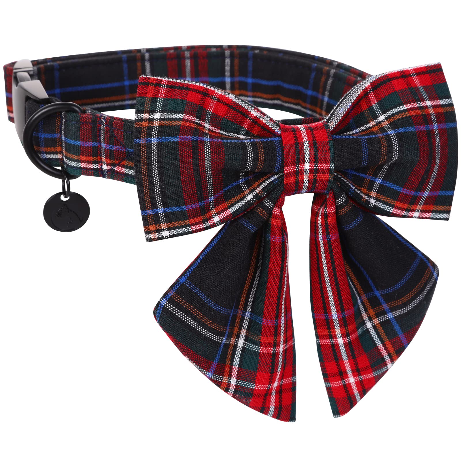 Dogwong Cotton Dog Collar With Bowtie, Stylish Christmas Dog Bow Red Plaid Dog Collar Adjustable Puppy Necklace For Small And Me