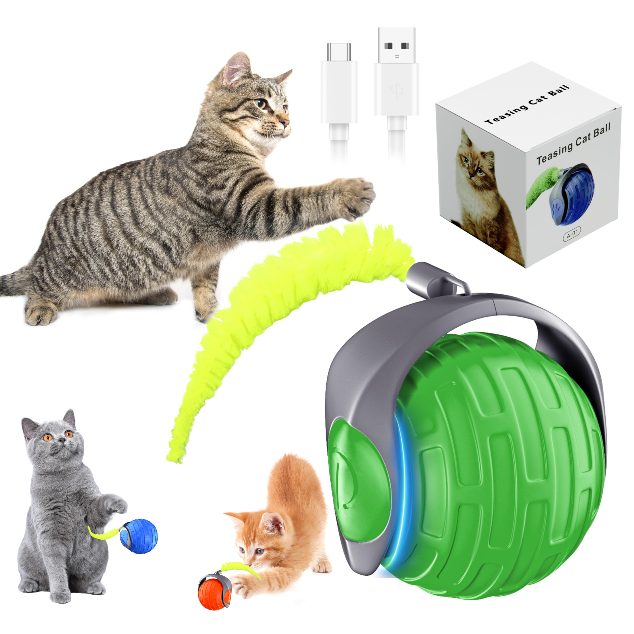 Yemeda Cat Toys,Interactive Cat Toys Ball For Bored Indoor Cat,Automatic Rolling,Drop Resistant And Obstacle Avoidance,2 Modes A