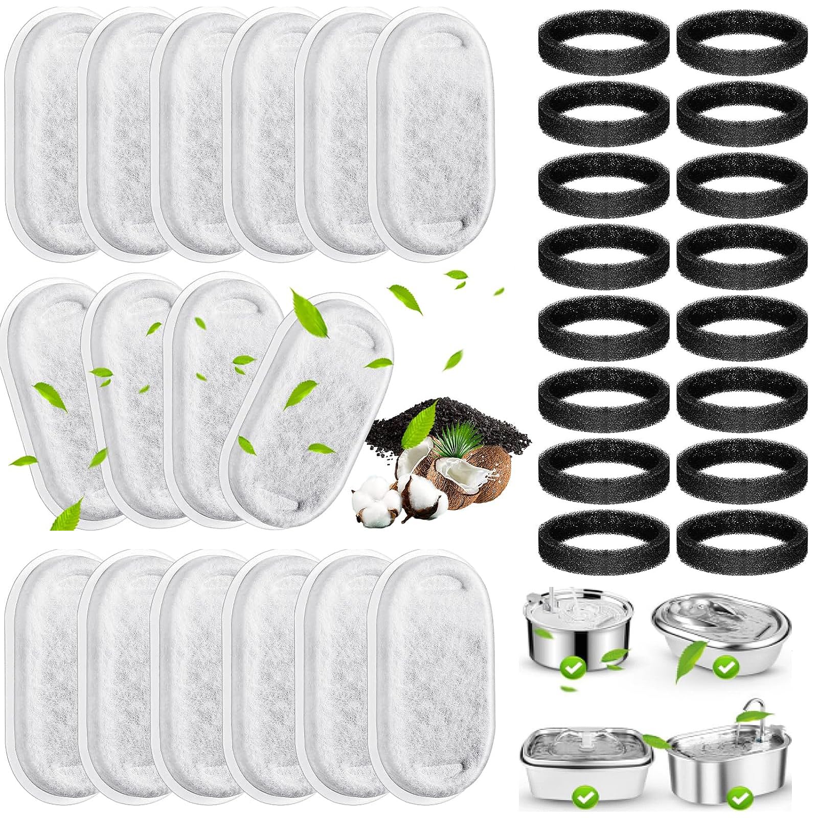 Cat Water Fountain Filter For Stainless Steel 108Oz/3.2L& 67Oz/2L Automatic Pet Water Dispenser Fountian Replacement Filter With