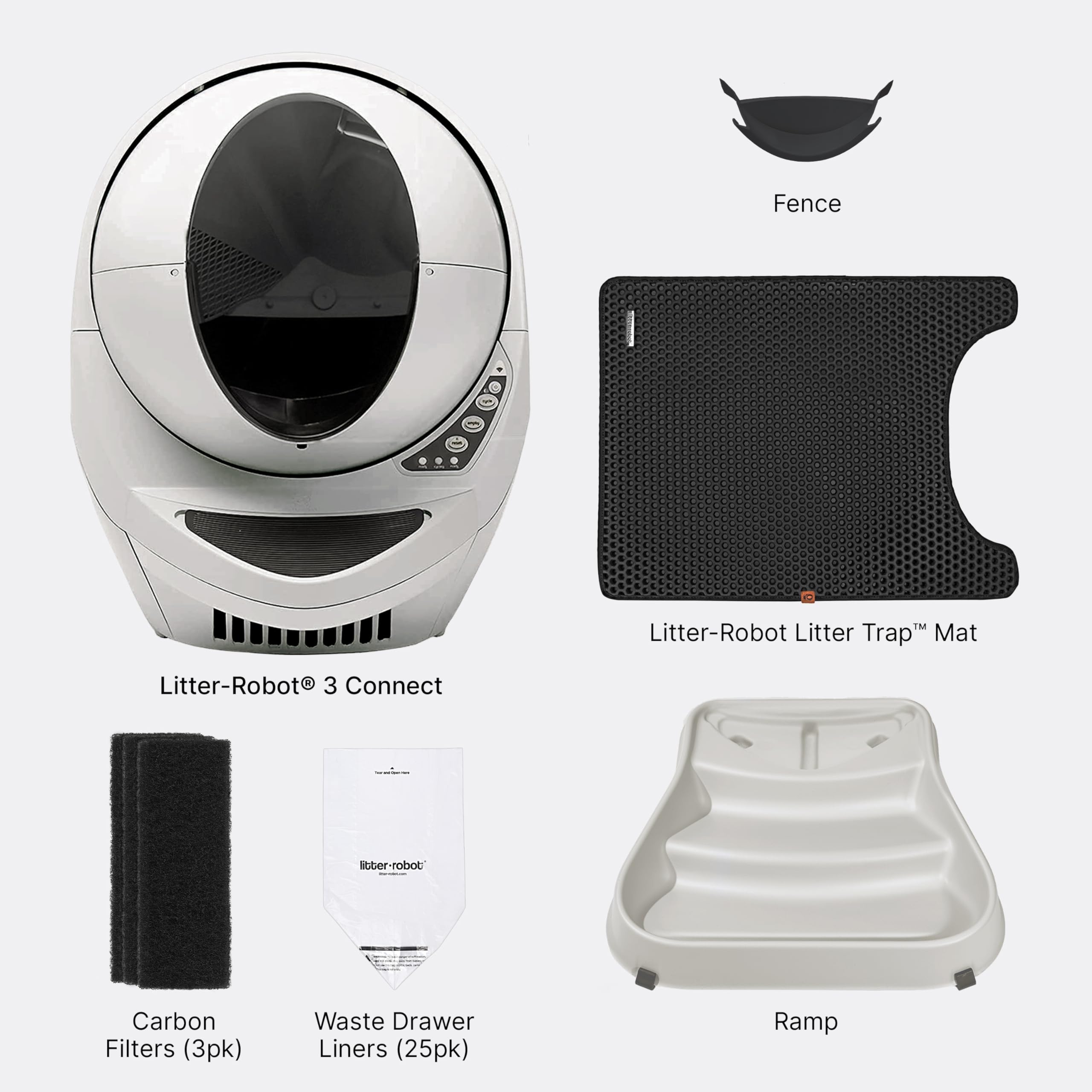 Litter-Robot 3 Connect Core Bundle by Whisker, Beige - Includes Automatic, Self-Cleaning Litter Box, LitterTrap Mat, Fence, Ramp