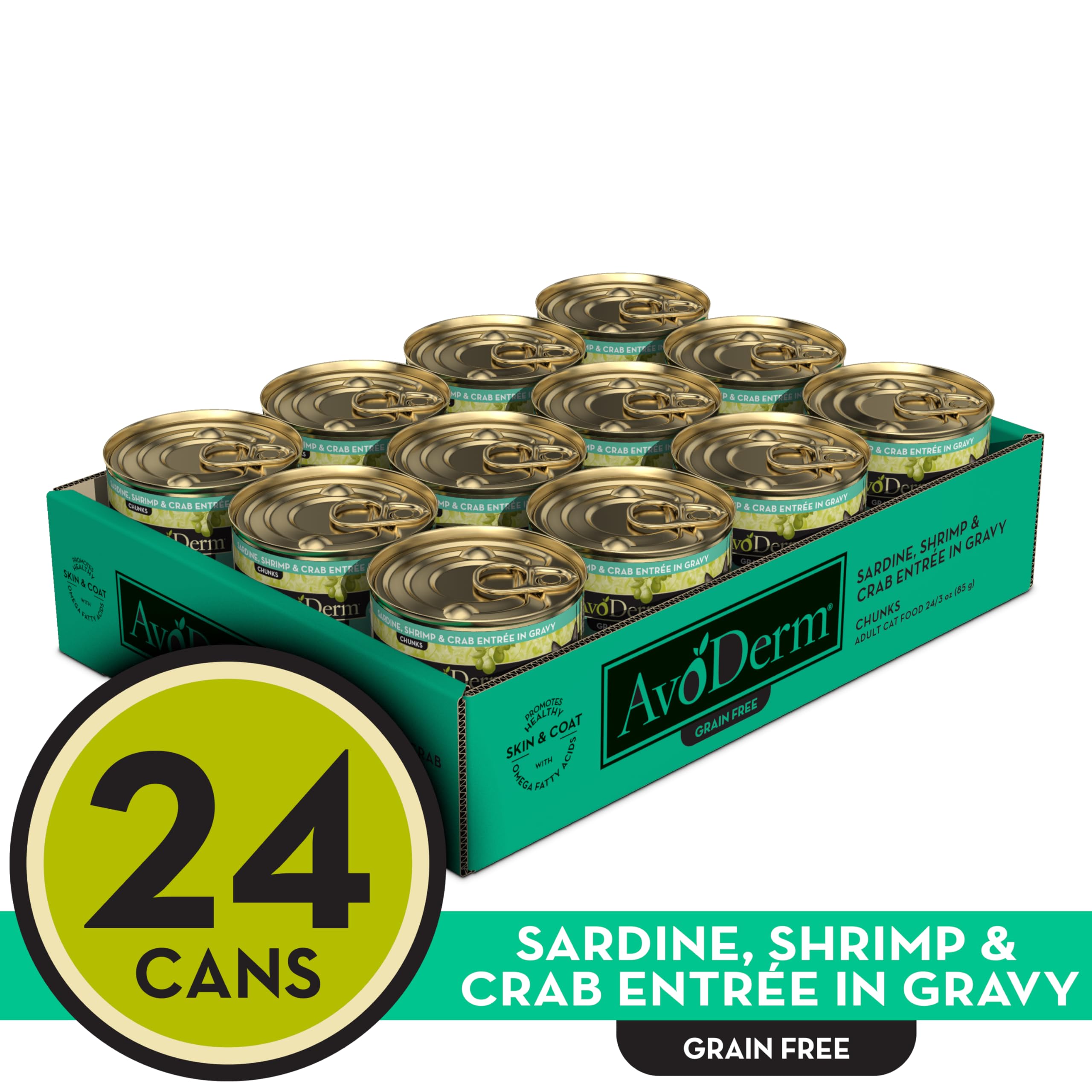 AvoDerm Grain Free Sardine, Shrimp & Crab Canned Cat Food, 24 x 3oz Cans