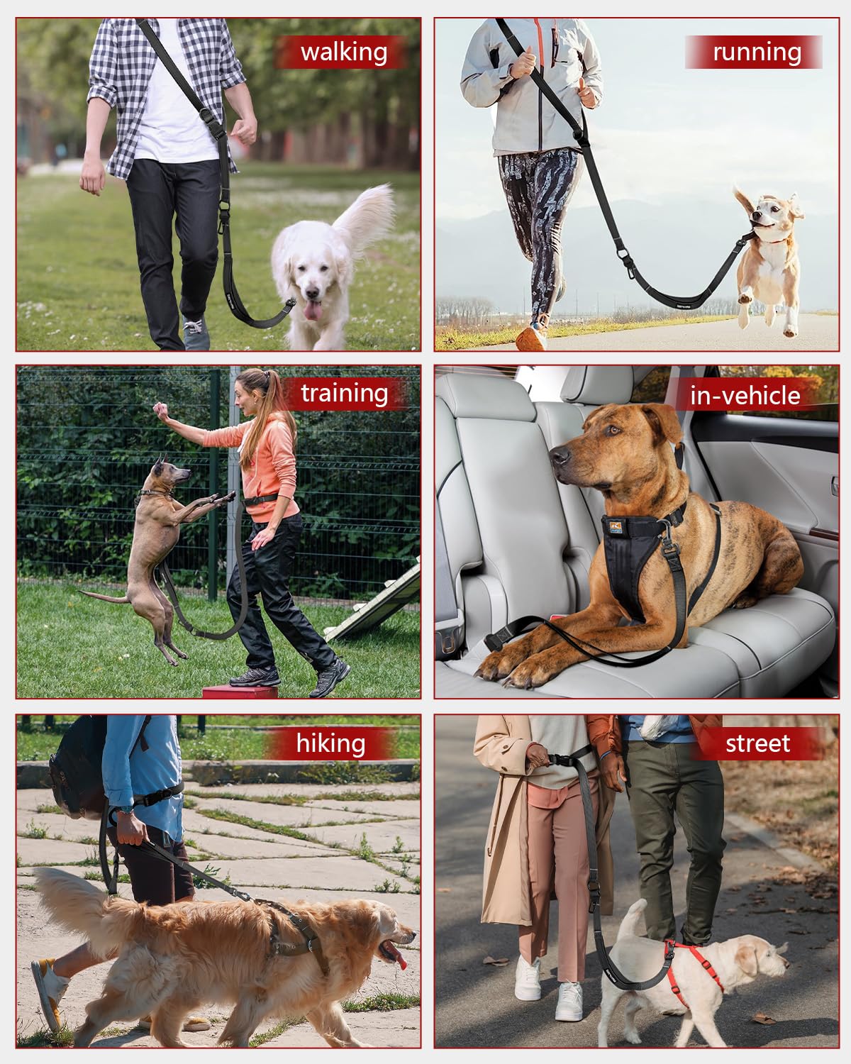 Wanfire Hands Free Dog Leash, Crossbody Dog Leash, 5.3-7.8Ft Waist Belt With Car Seatbelt And Double-Sided Reflective,Walking, J